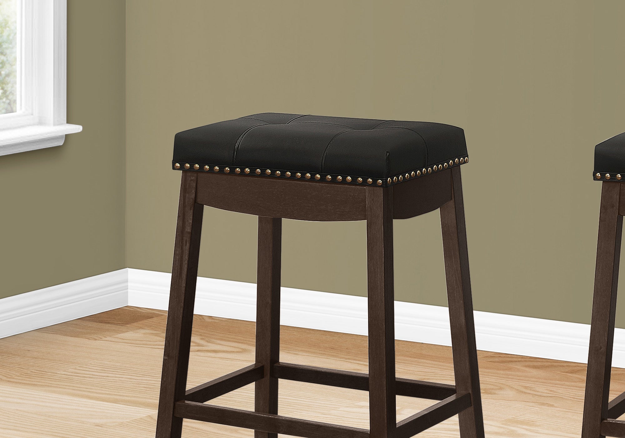 Barstool - 2Pcs / 29H / Black Leather-Look / Espresso