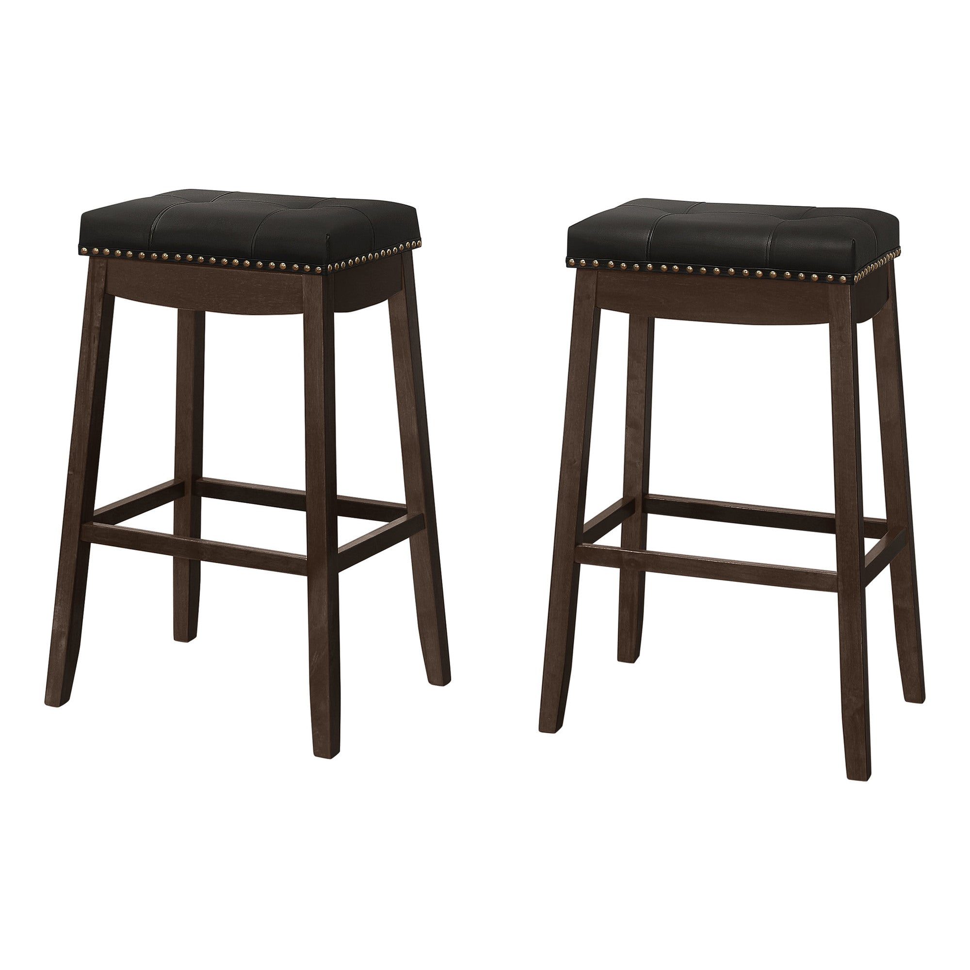 Barstool - 2Pcs / 29H / Black Leather-Look / Espresso