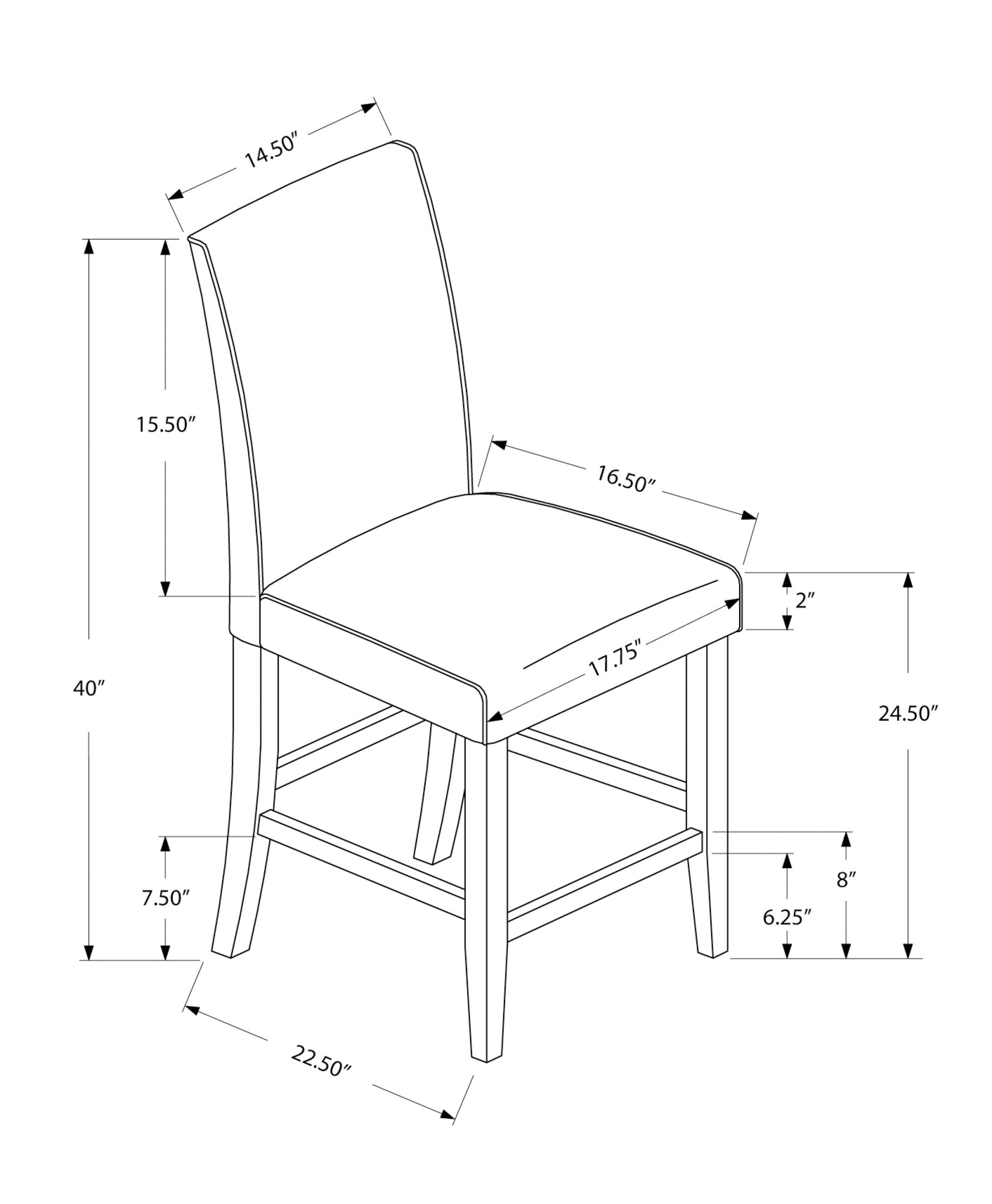 Dining Chair - 2Pcs / Brown Leather-Look Counter Height