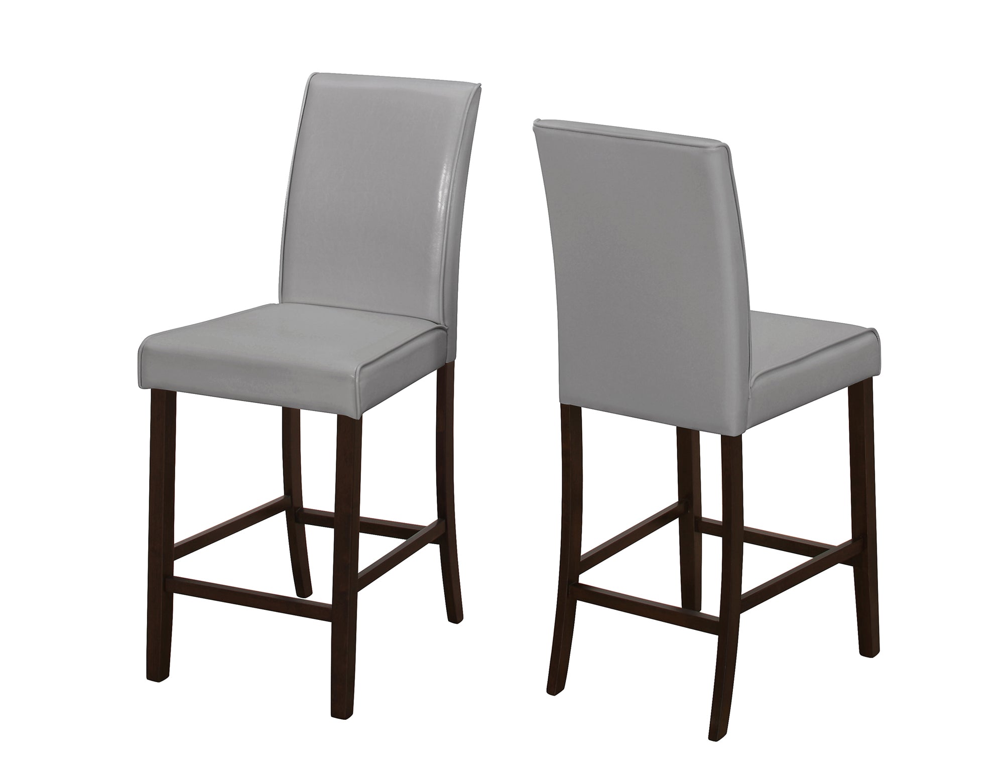 Dining Chair - 2Pcs / Grey Leather-Look Counter Height