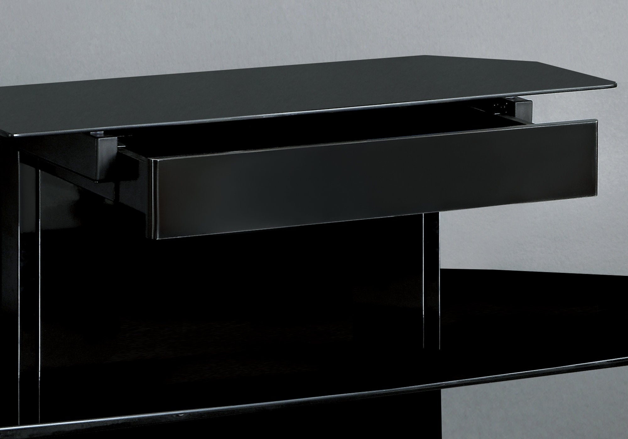 Tv Stand - 48L / Glossy Black Wood / Metal / Tempered