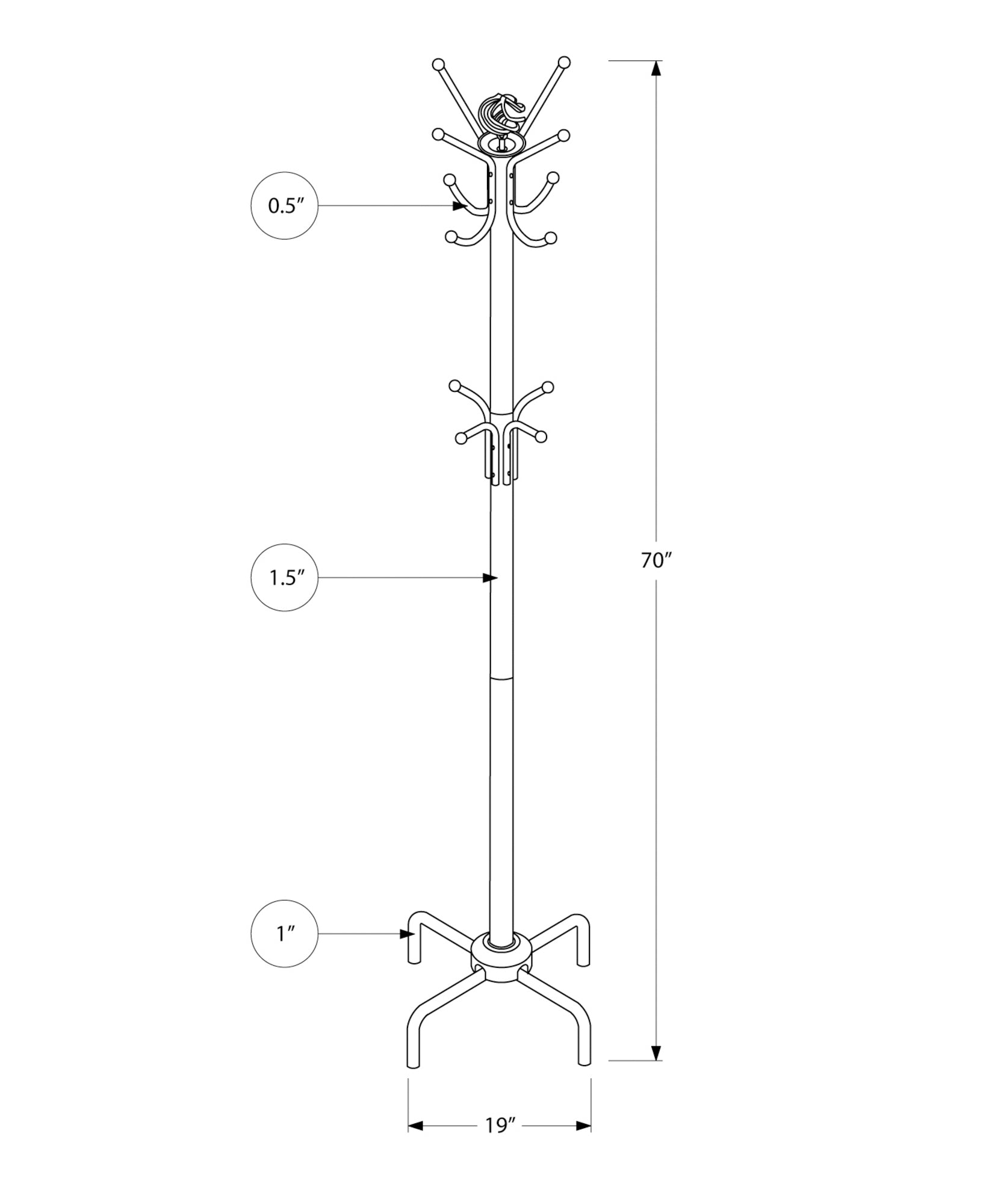 Coat Rack - 70H / Silver Metal