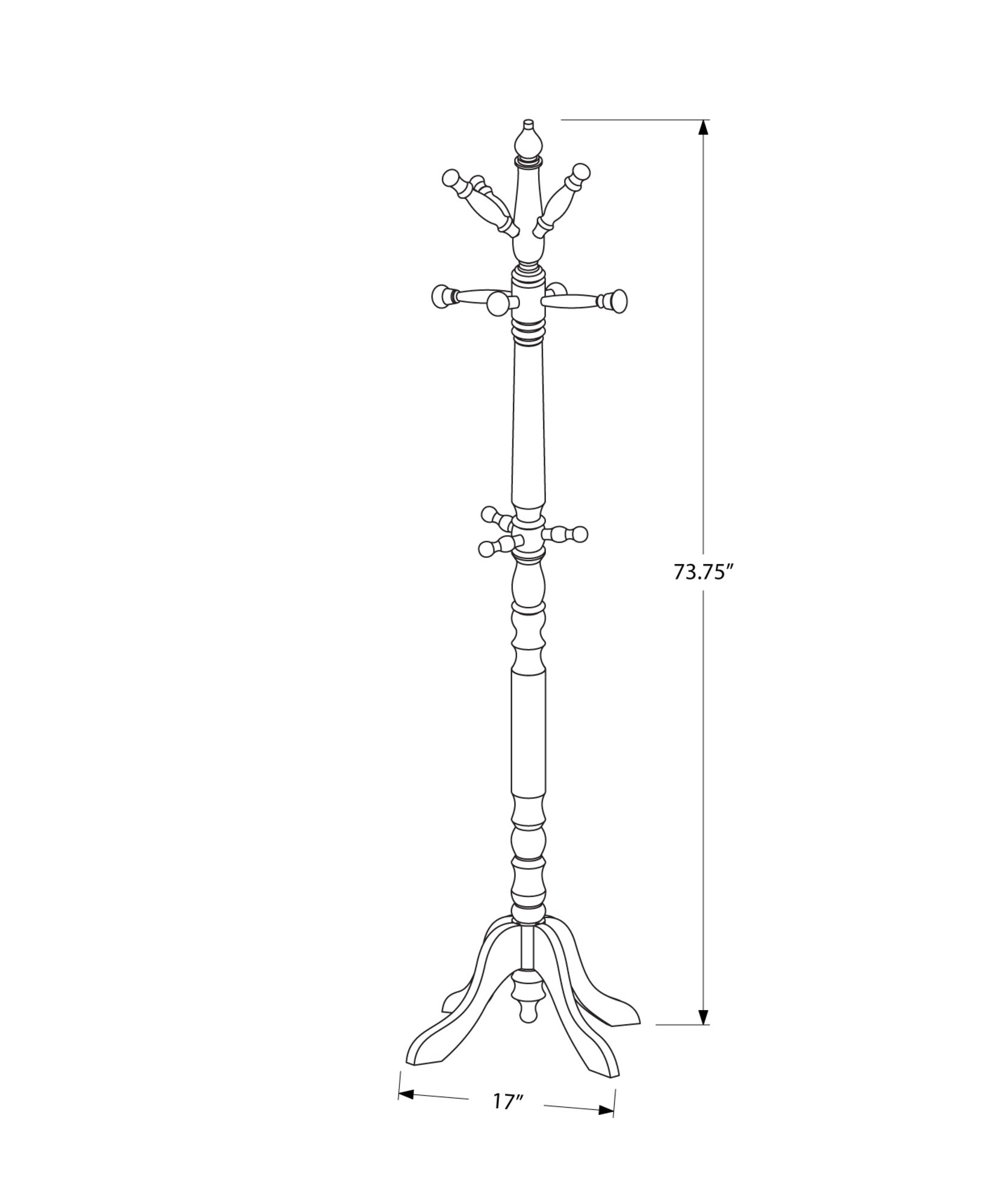 Coat Rack - 73H / Cherry Wood Traditional Style