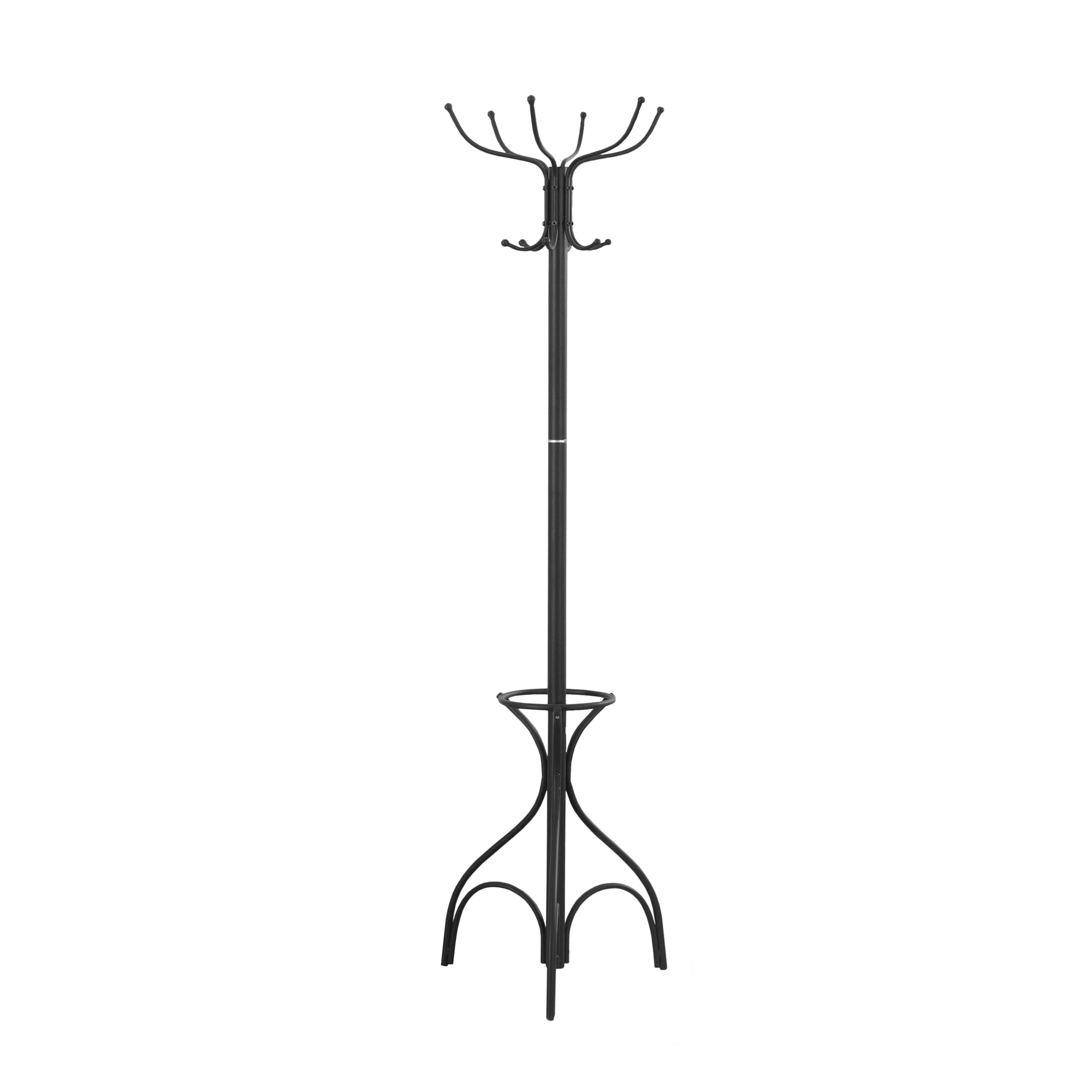 Coat Rack - 70H / Black Metal With An Umbrella Holder