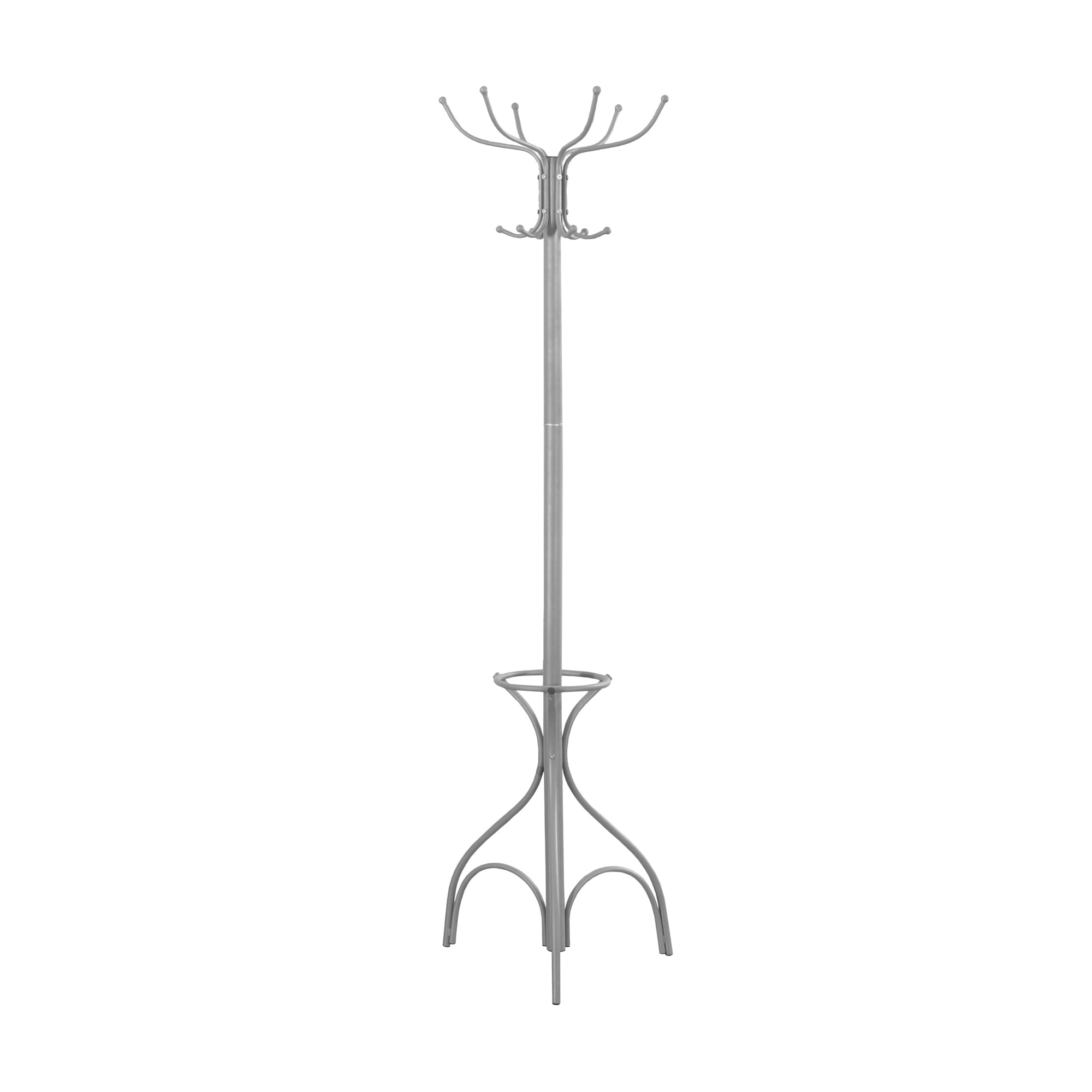 Coat Rack - 70H / Silver Metal With An Umbrella Holder