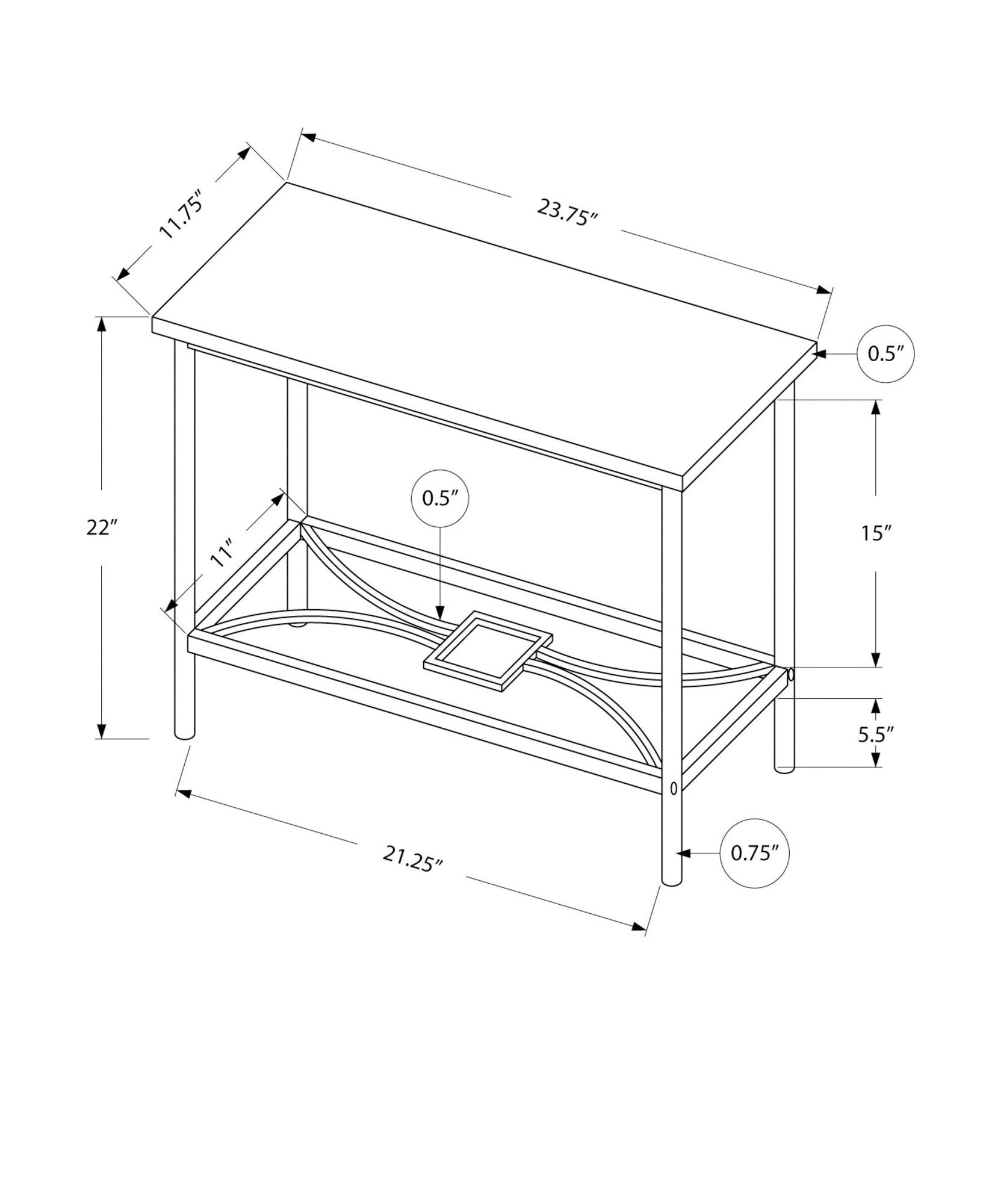 Accent Table - 22H / Black Marble / Black Metal