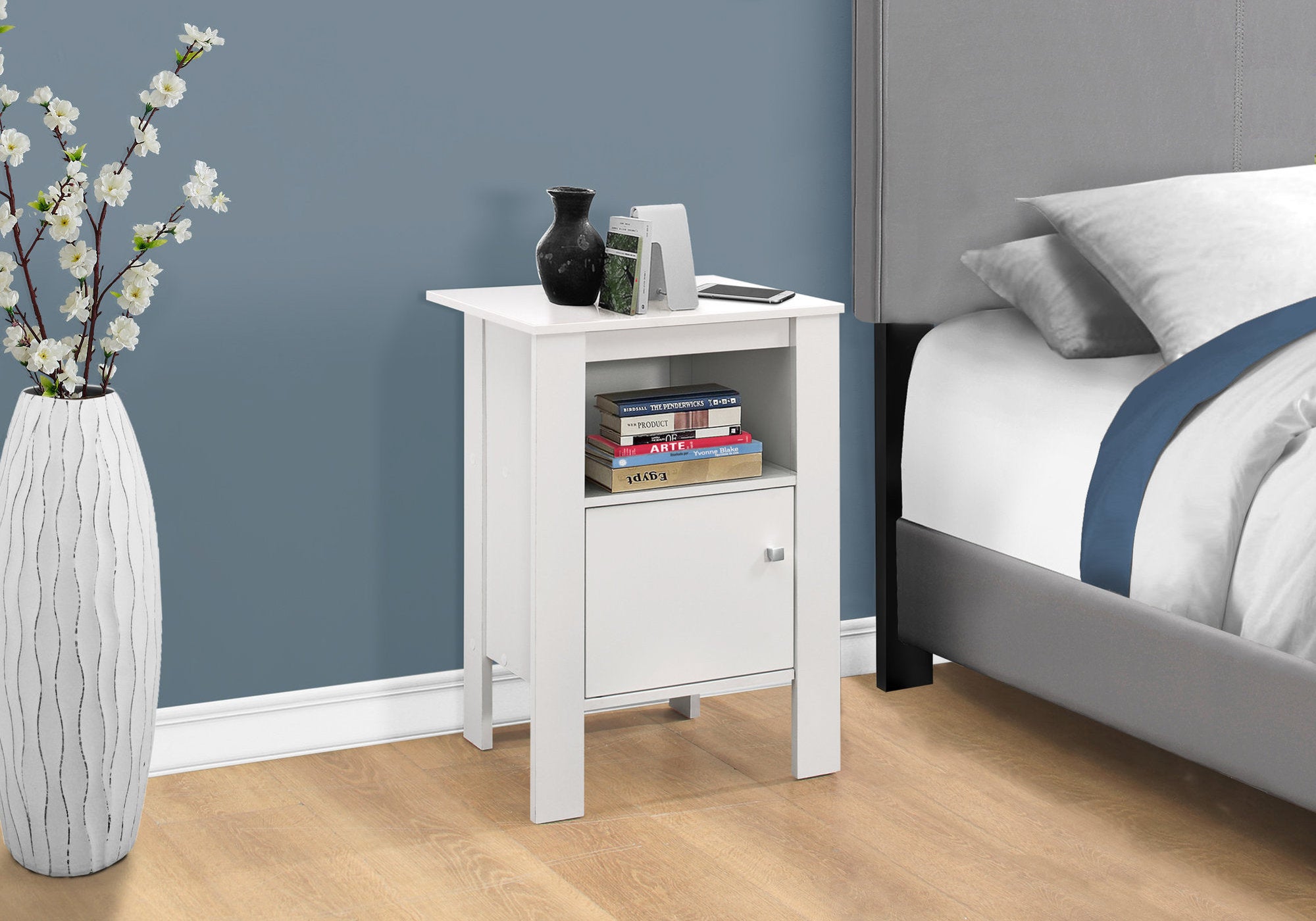 Accent Table - White Night Stand With Storage