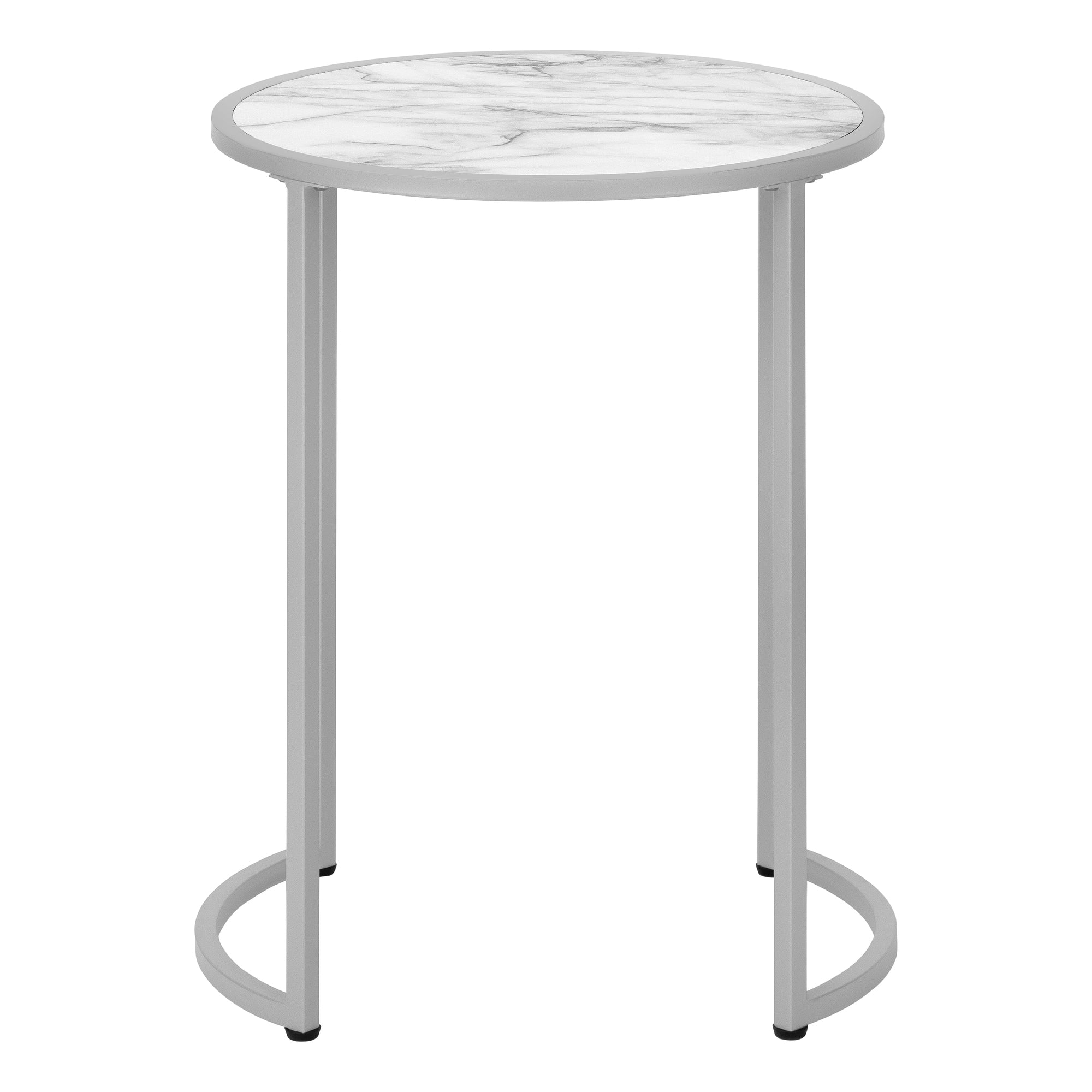 Accent Table - 24H / White Marble-Look / Silver Metal