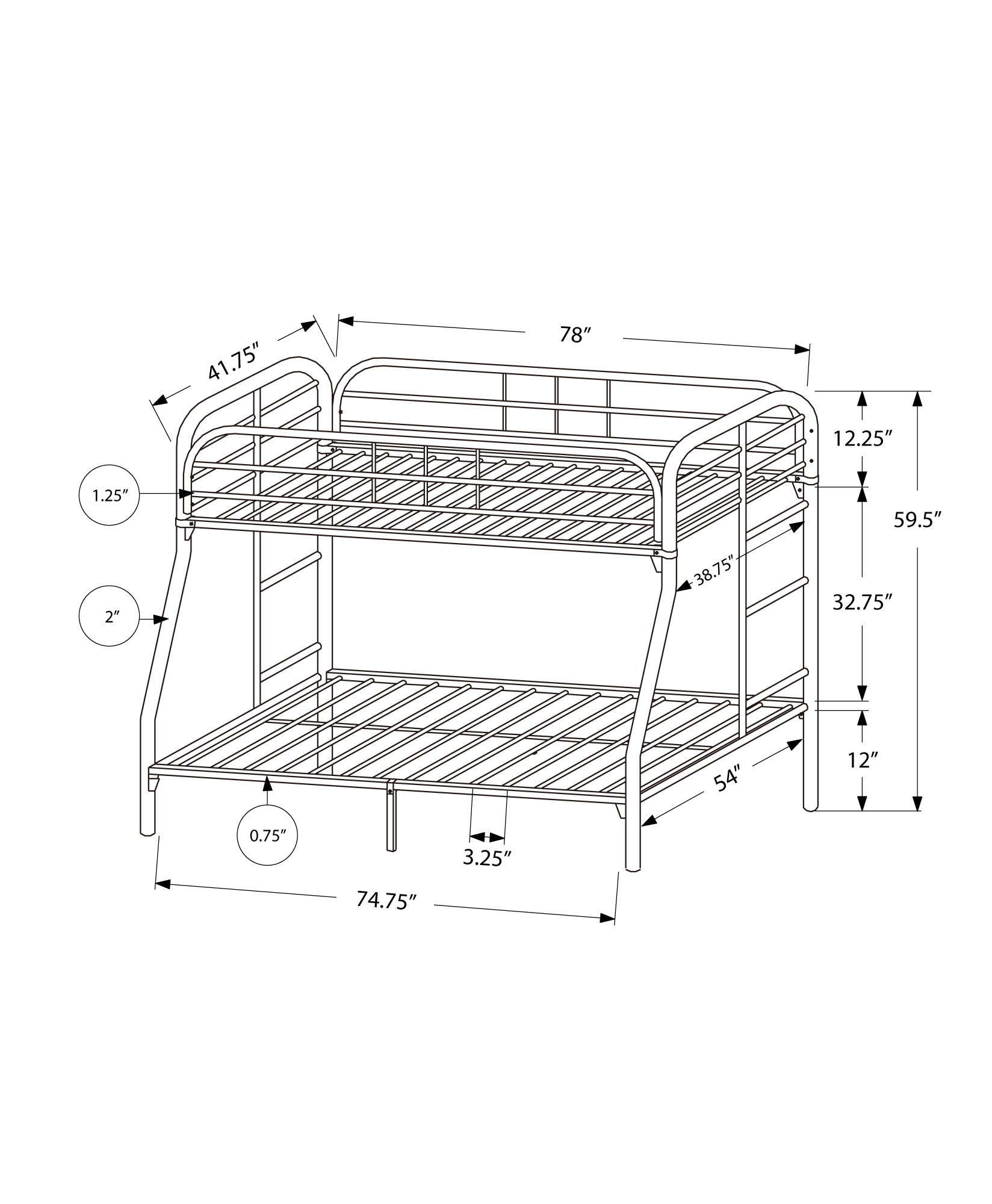 Bunk Bed - Twin / Full Size / Silver Metal