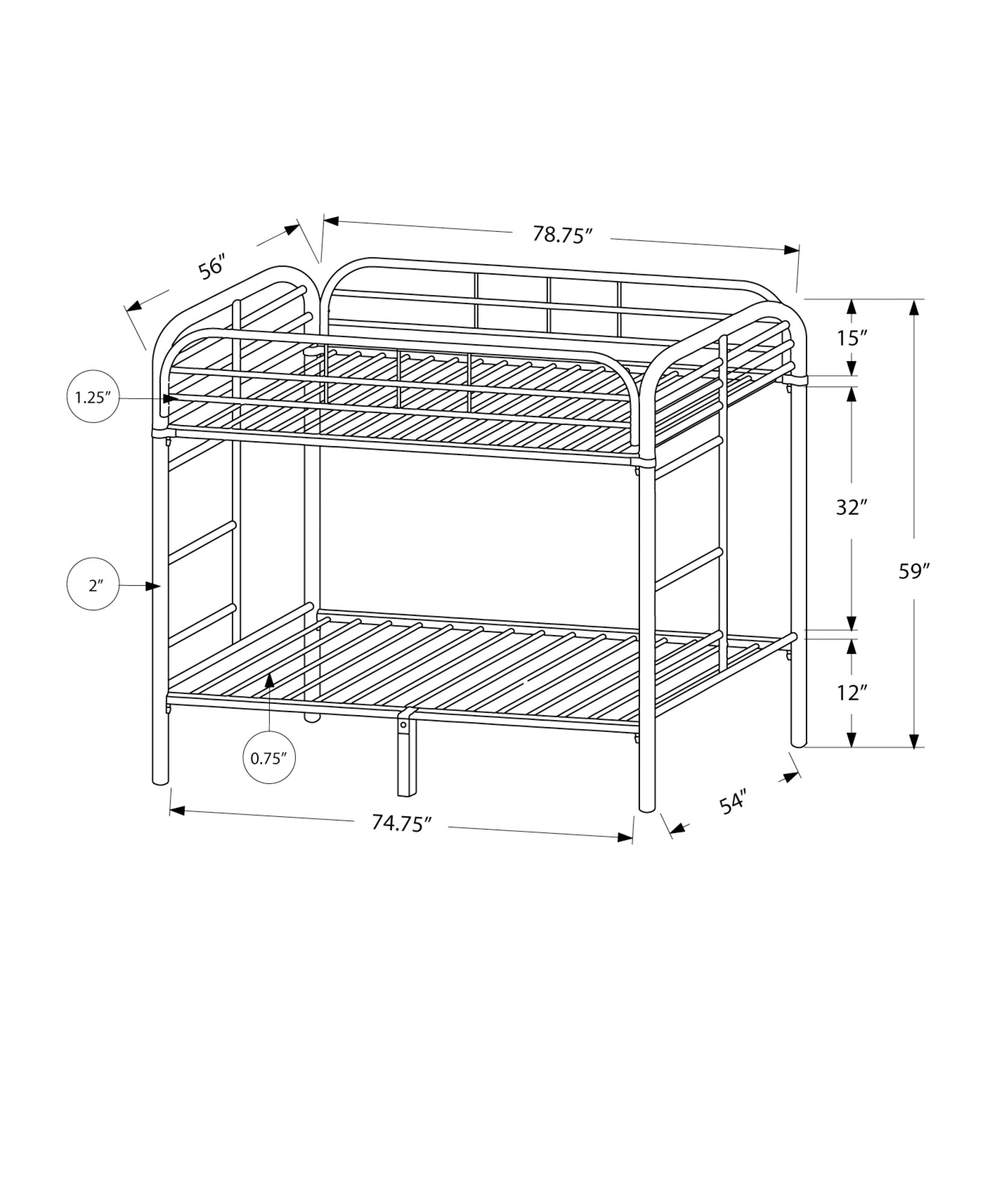 Bunk Bed - Full / Full Size / Silver Metal