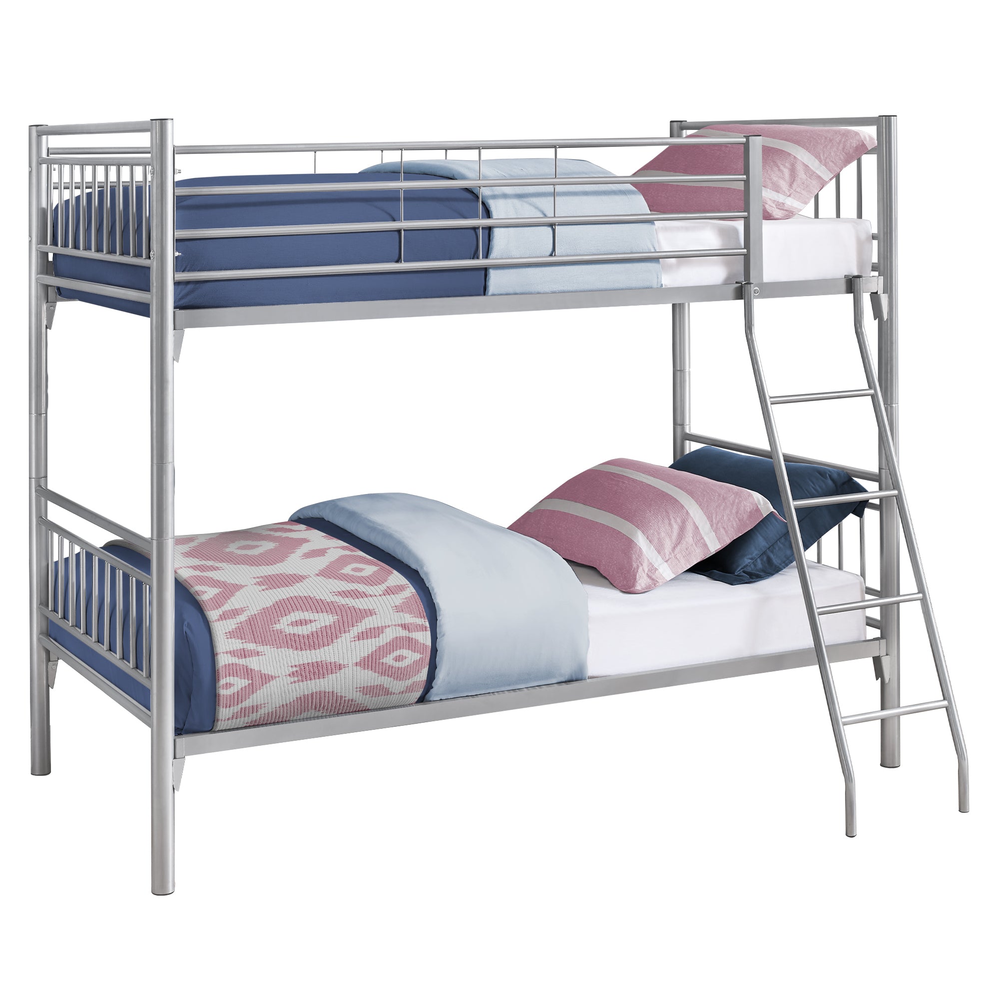 Bunk Bed - Twin / Twin Size / Detachable Silver Metal