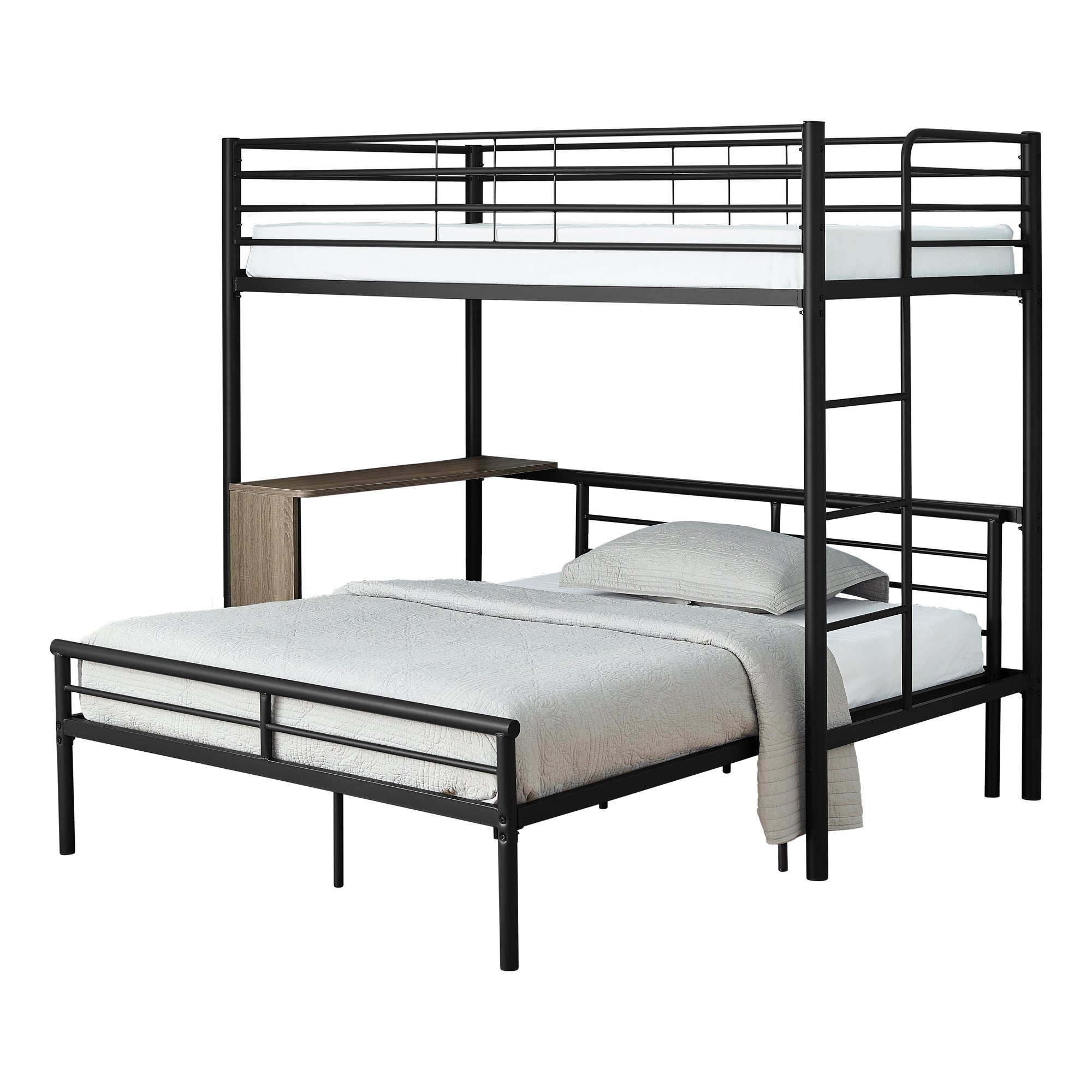 Bunk Bed - Twin / Full Size - Taupe Desk / Black Metal