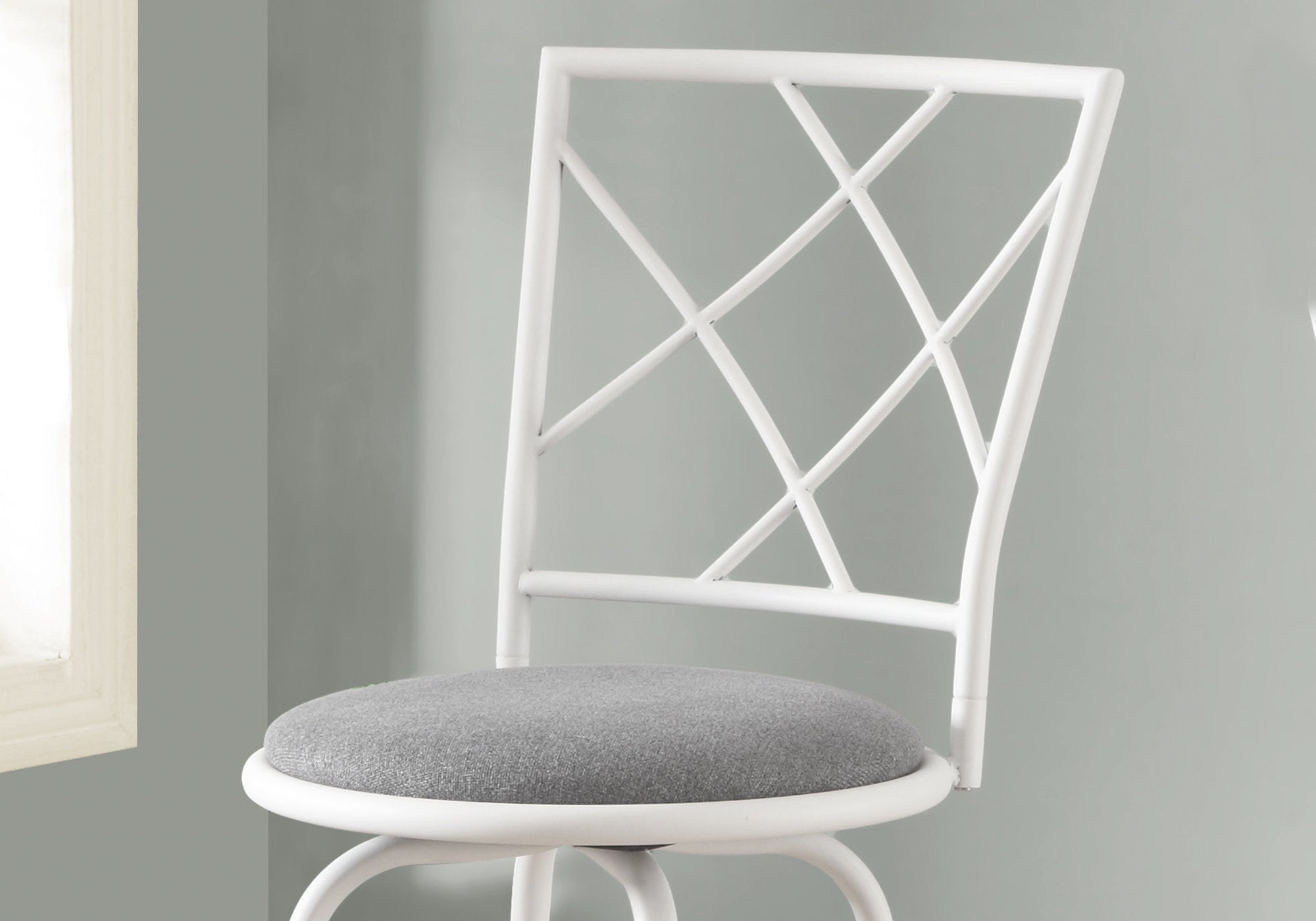 Barstool - 2Pcs / Swivel / White / Grey Fabric Seat