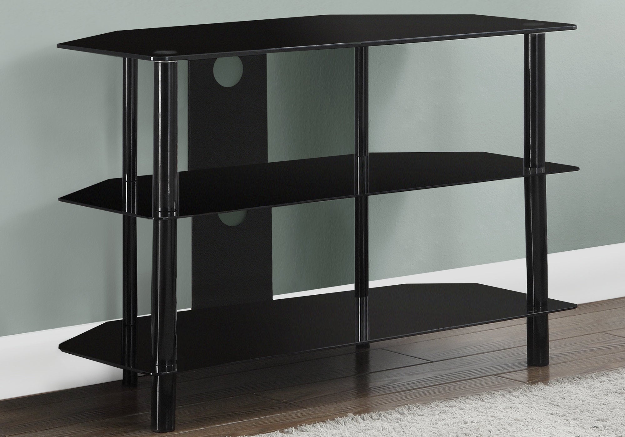 Tv Stand - 36L / Black Metal With Tempered Black Glass