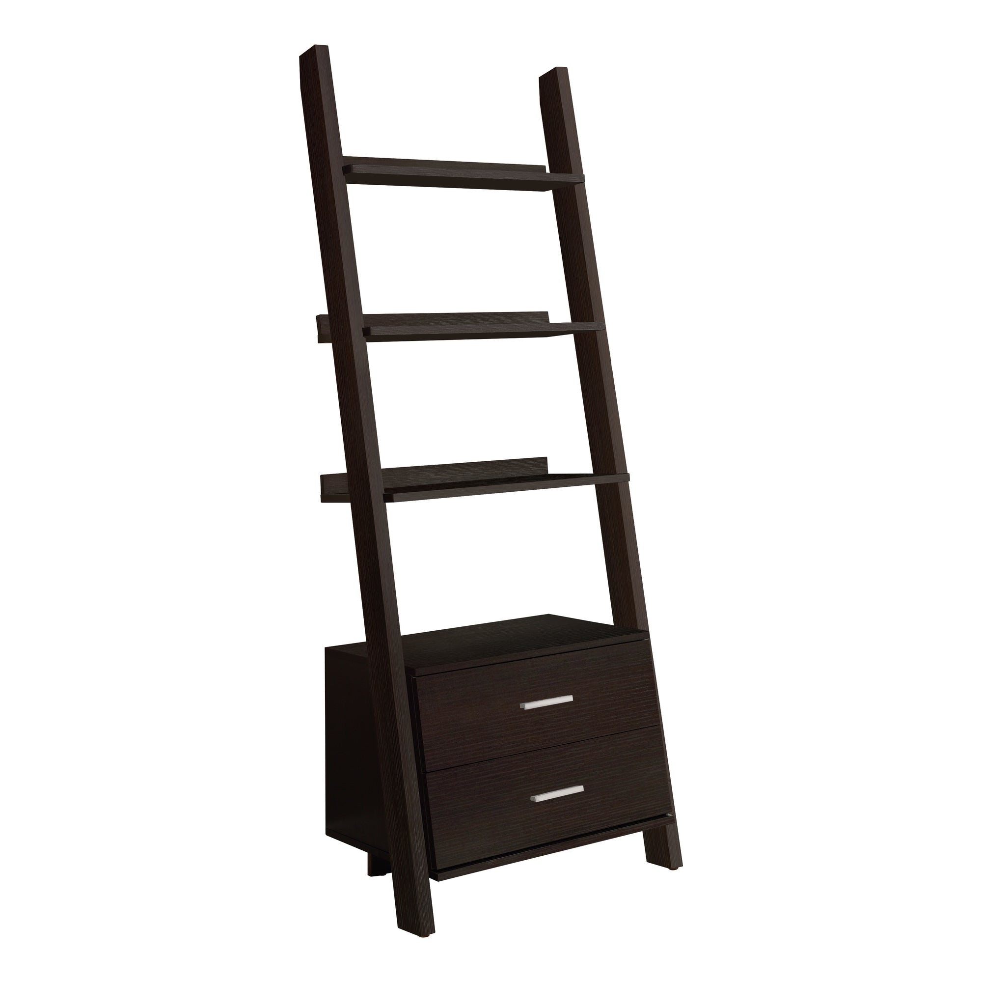 Bookcase - 69H / Espresso Ladder W/ 2 Storage Drawers