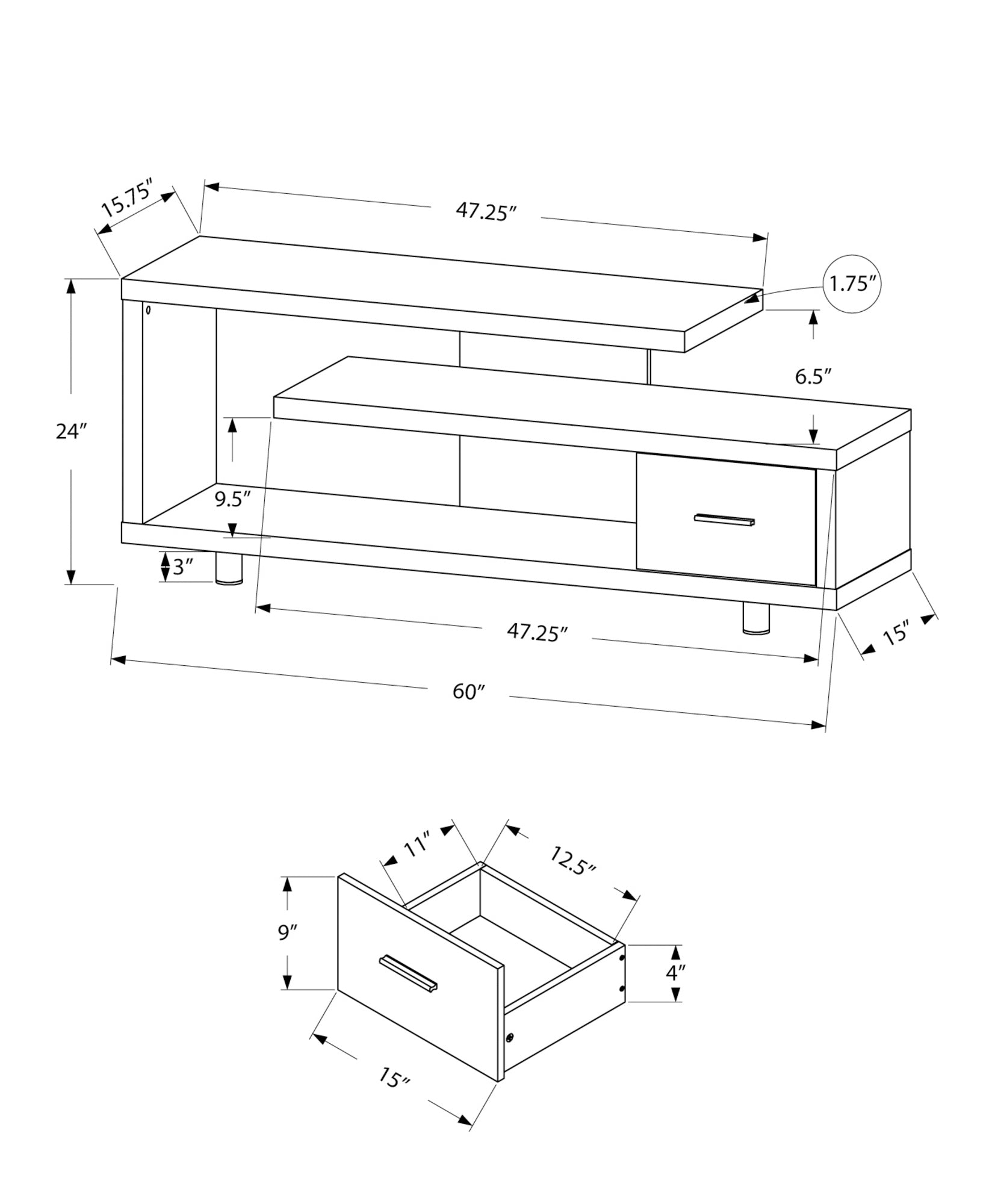 Tv Stand - 60L / Espresso With 1 Drawer