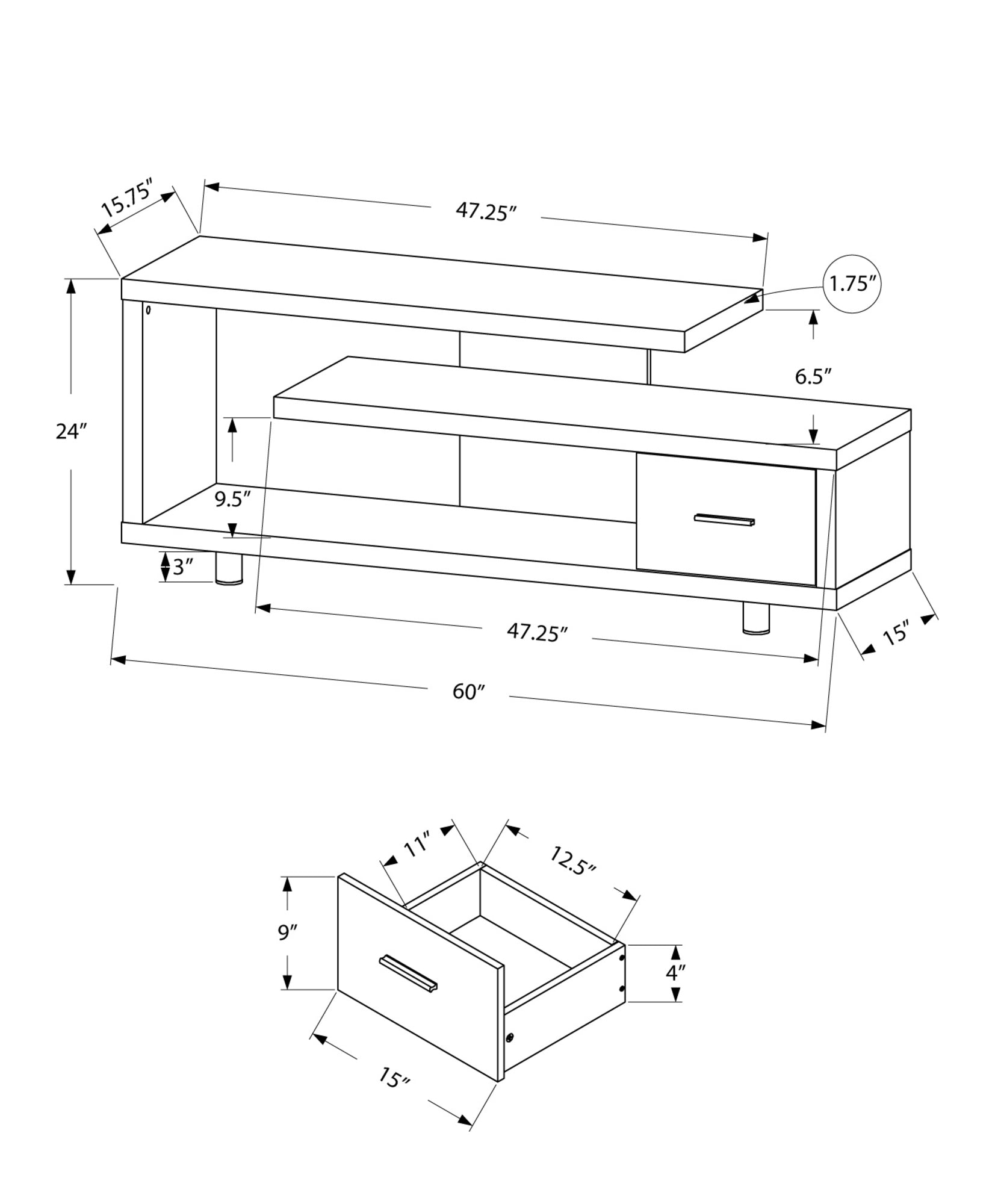 Tv Stand - 60L / Dark Taupe With 1 Drawer