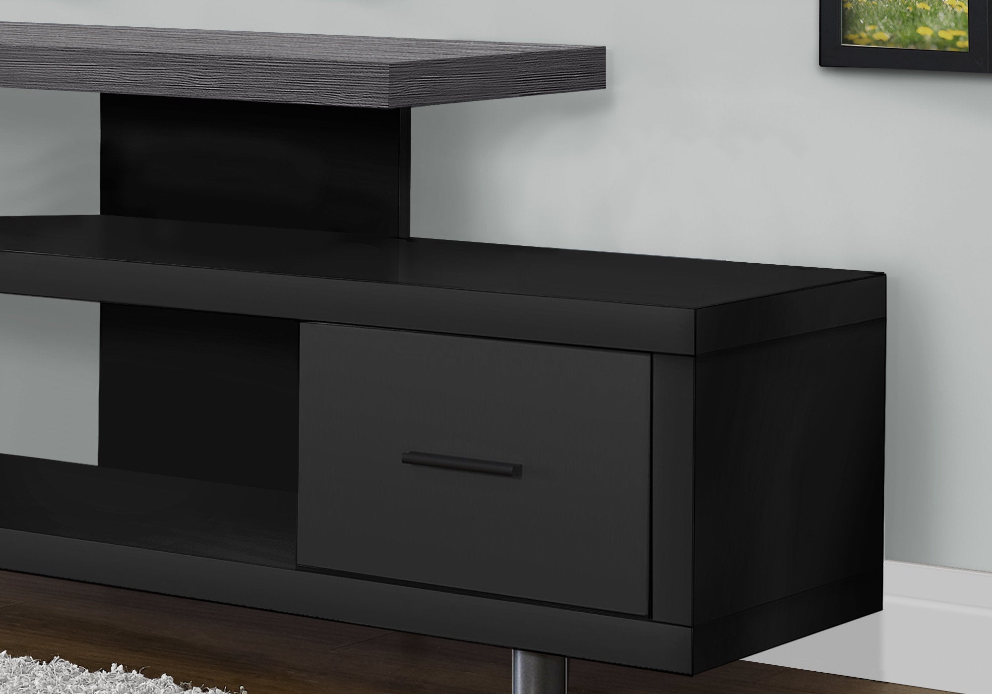 Tv Stand - 60L / Black / Grey Top With 1 Drawer