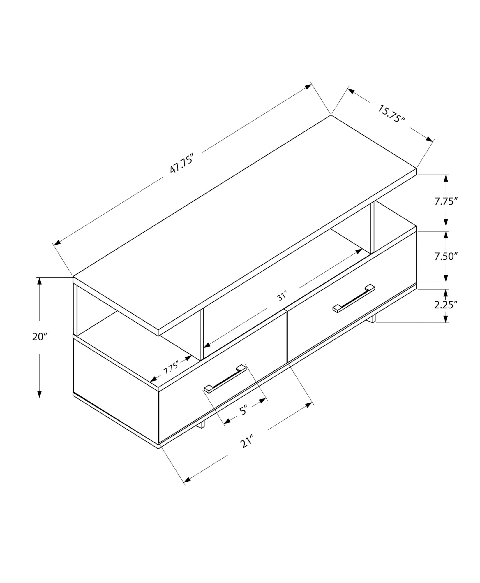 Tv Stand - 48L / Grey With 2 Storage Drawers