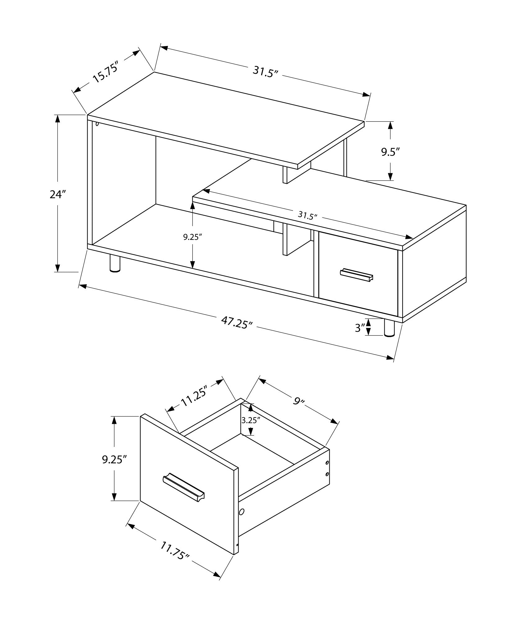 Tv Stand - 48L / White / White Marble Top / 1 Drawer