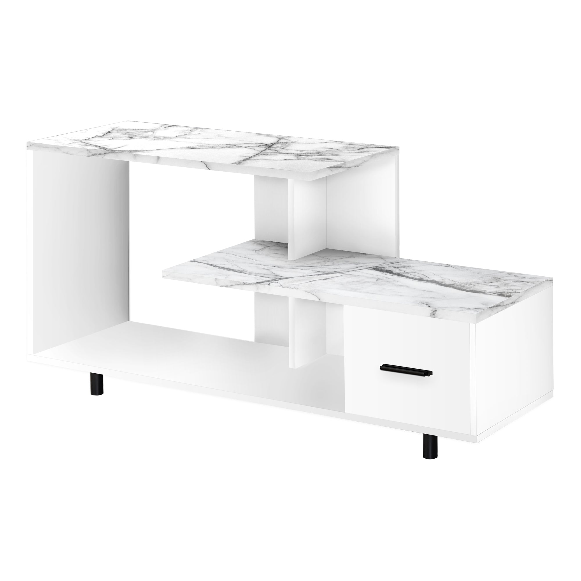 Tv Stand - 48L / White / White Marble Top / 1 Drawer