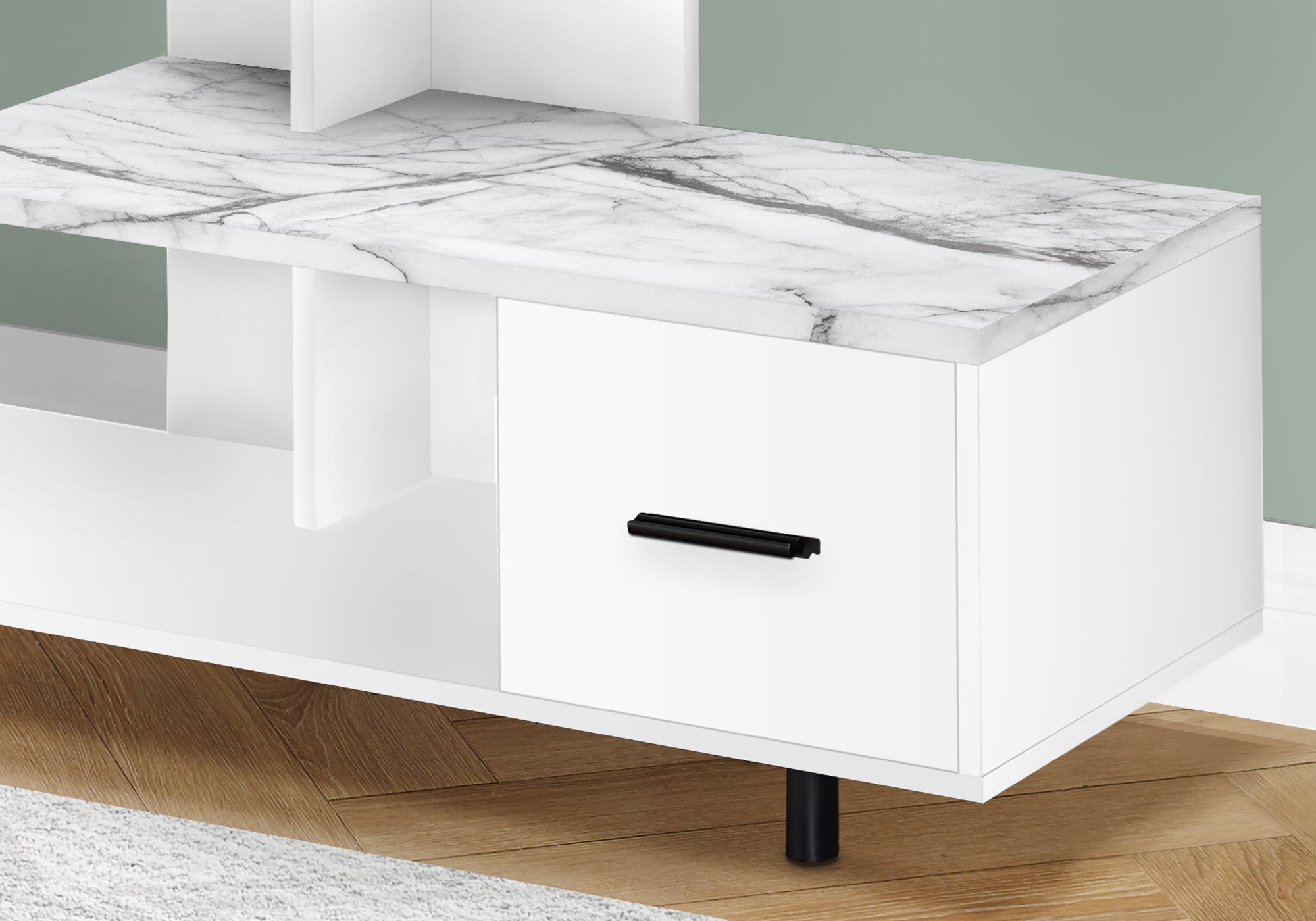 Tv Stand - 48L / White / White Marble Top / 1 Drawer