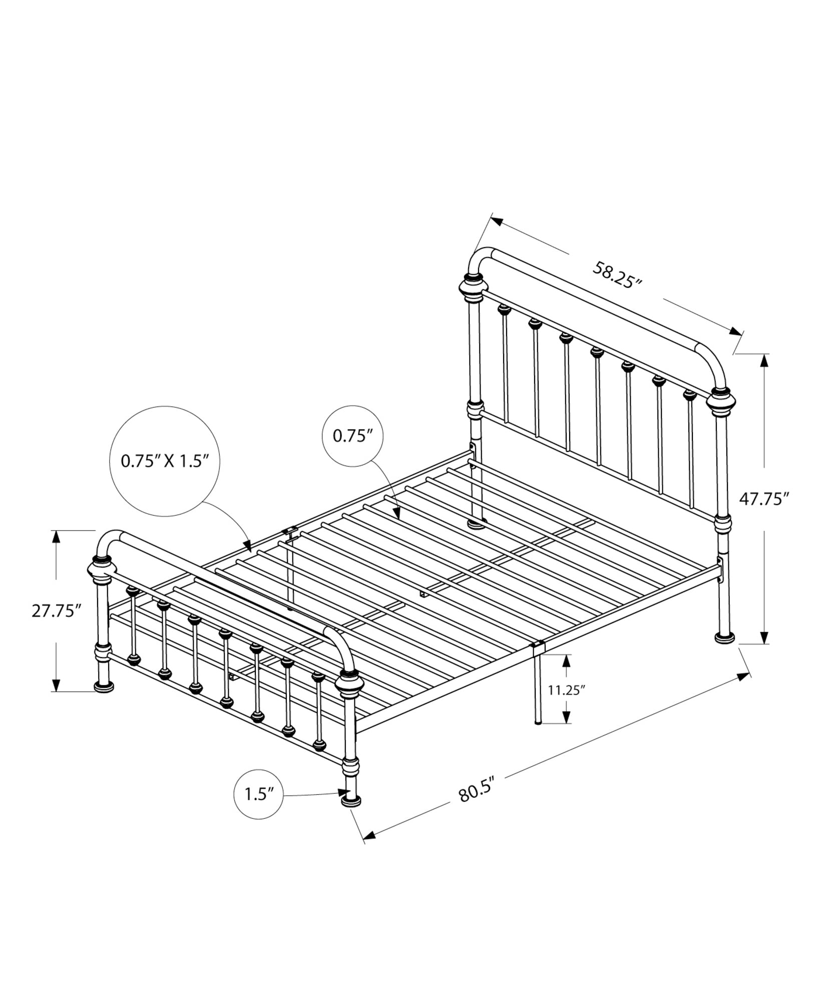 Bed - Full Size / Black Metal Frame Only