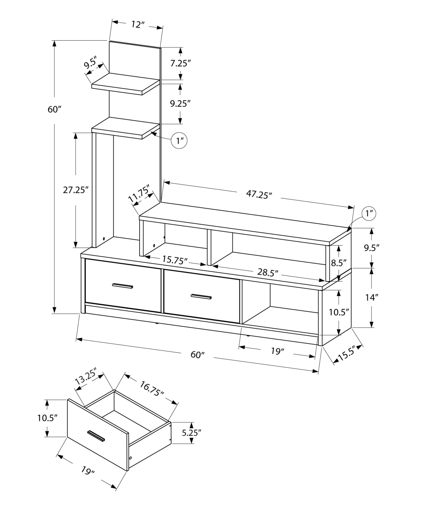 Tv Stand - 60L / Grey With A Display Tower