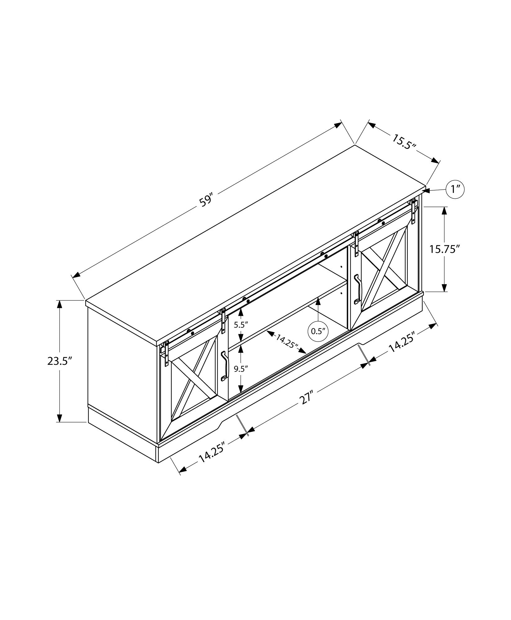 Tv Stand - 60L / Dark Taupe With 2 Sliding Doors