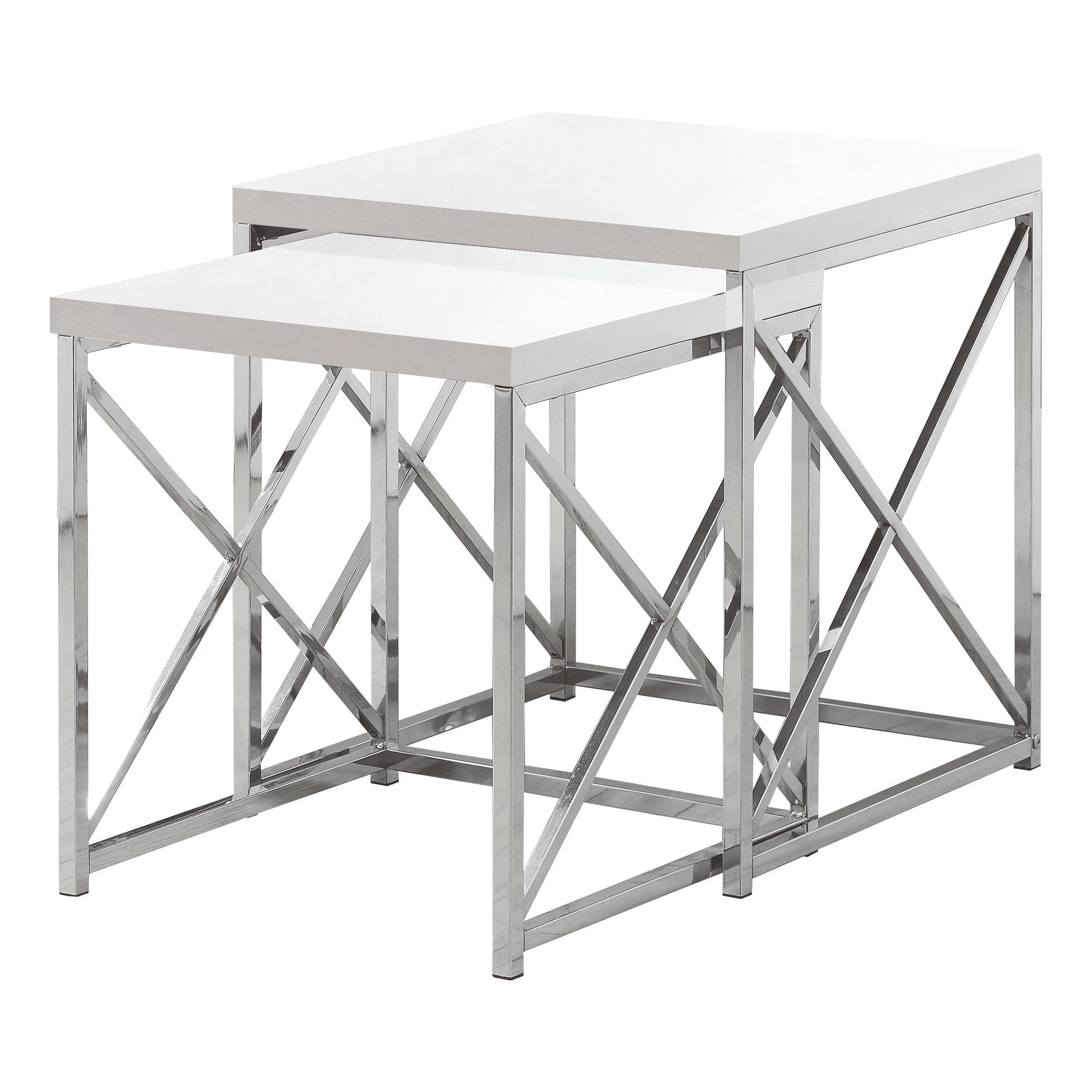 Nesting Table - 2Pcs Set / Glossy White / Chrome Metal