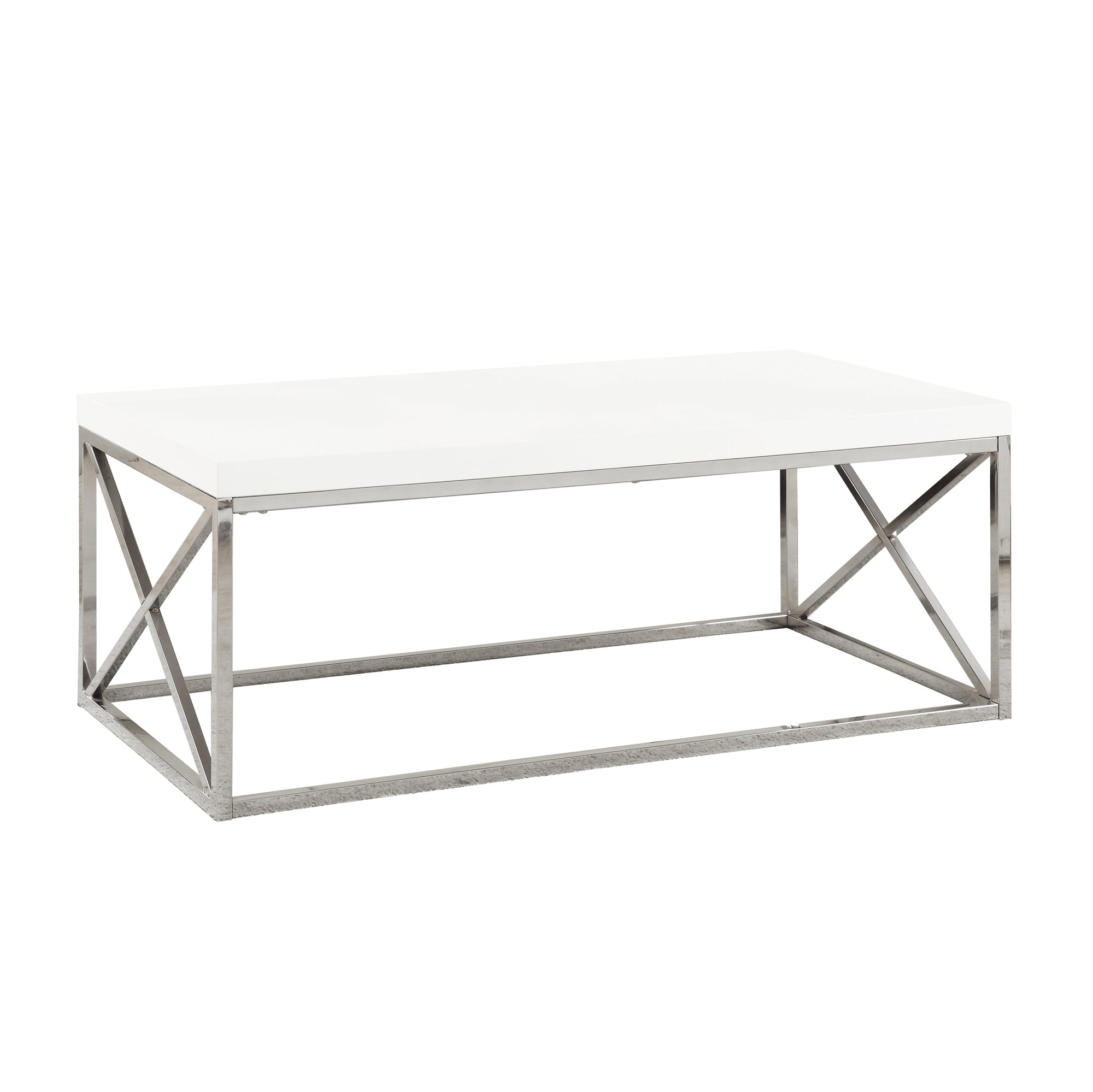 Coffee Table - Glossy White With Chrome Metal