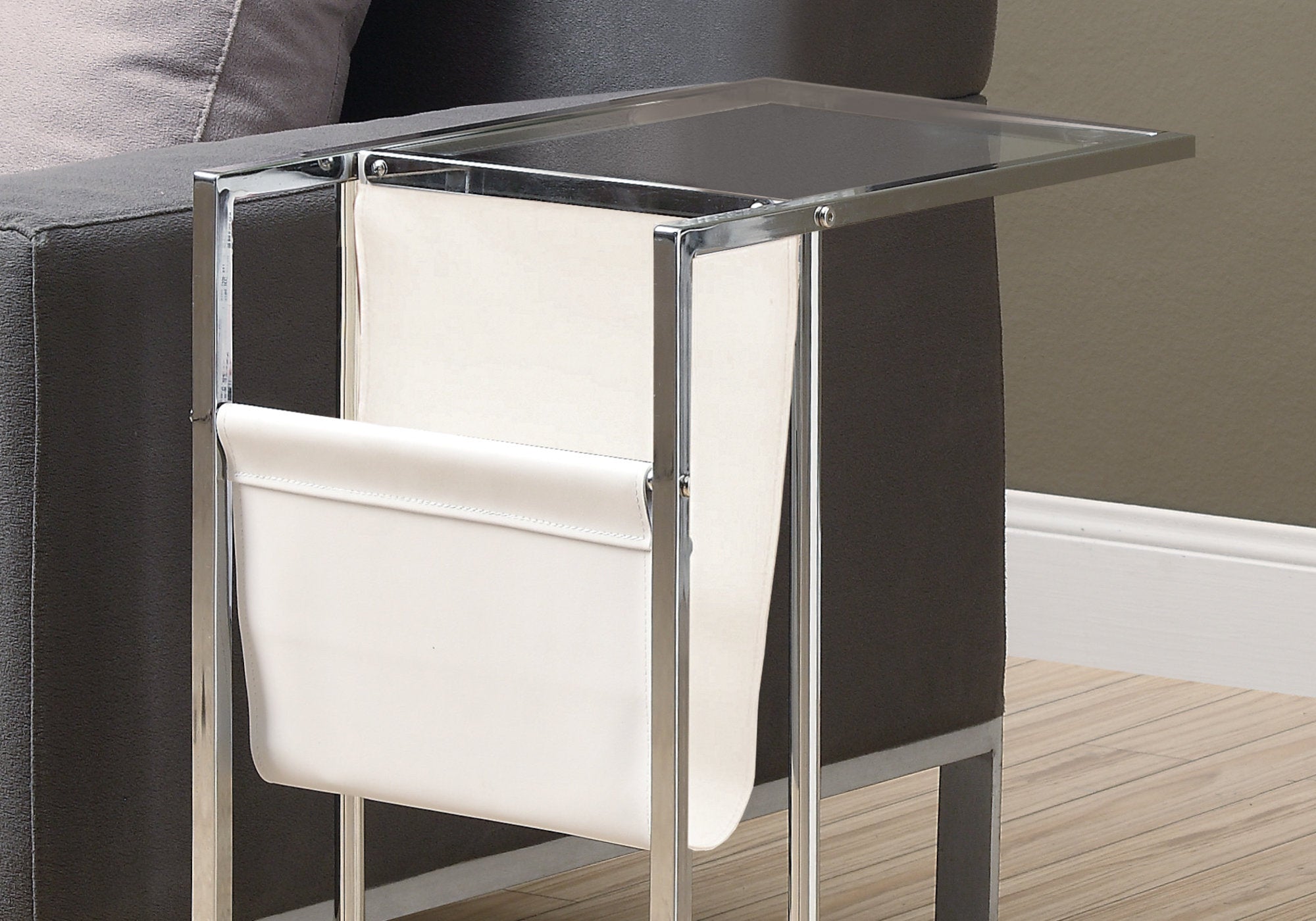Accent Table - White / Chrome Metal With A Magazine Rack