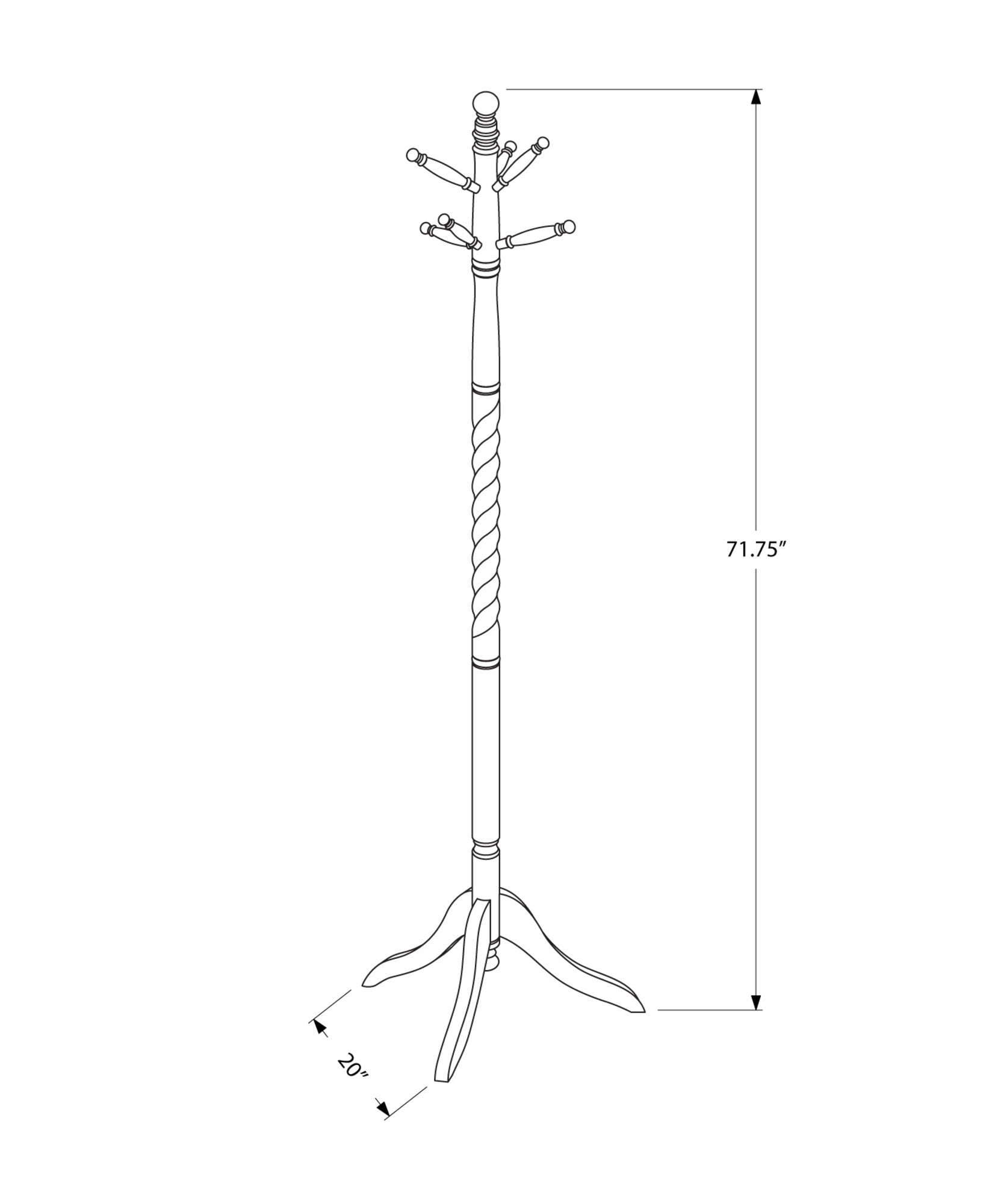 Coat Rack - 72H / Cherry Solid Wood Traditional Style