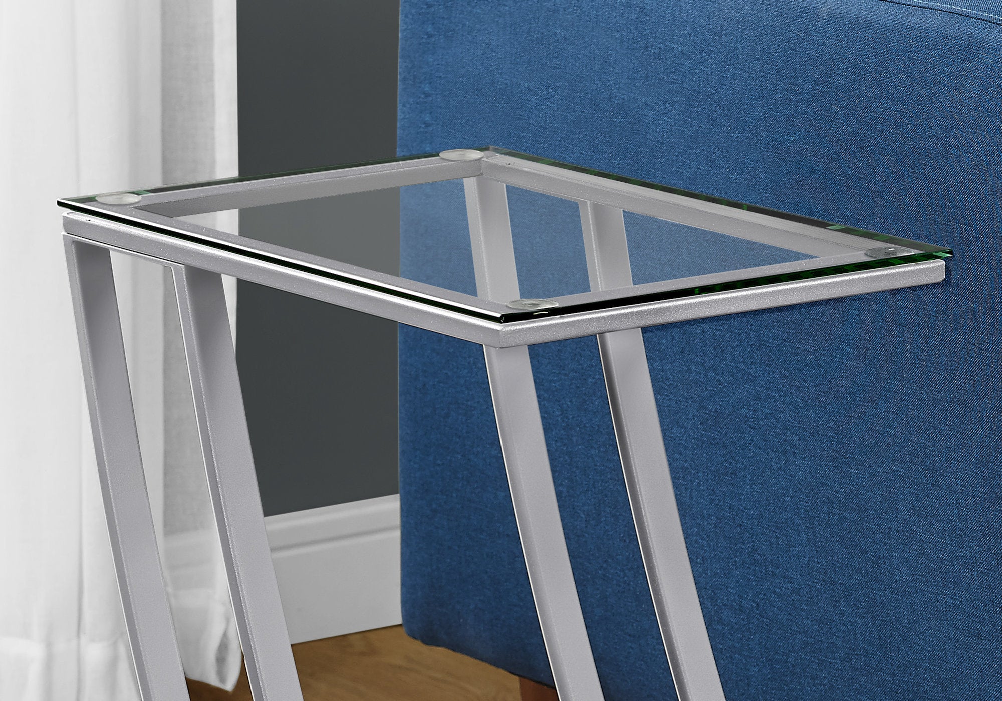 Accent Table - Silver Metal With Tempered Glass