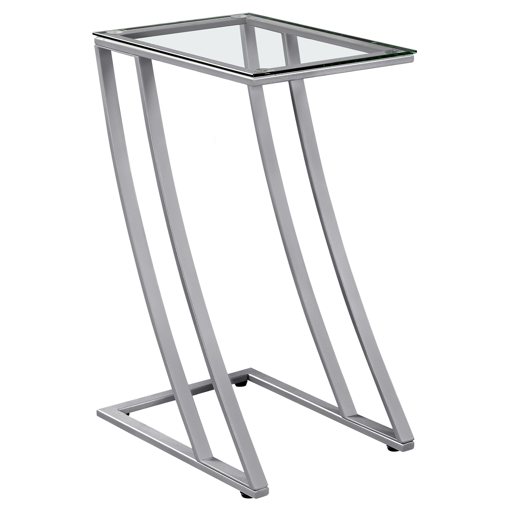 Accent Table - Silver Metal With Tempered Glass