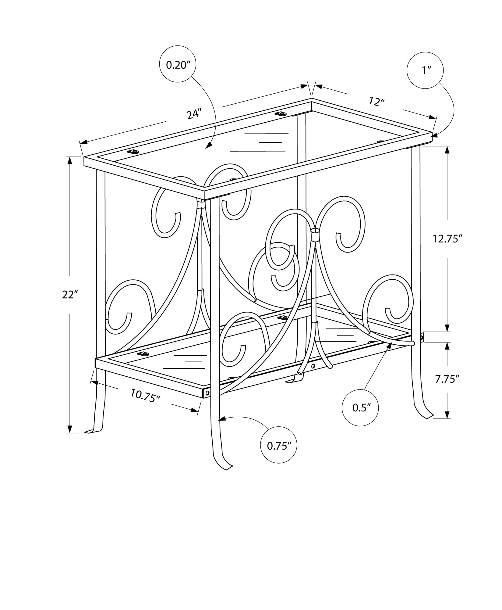 Accent Table - White Metal With Tempered Glass