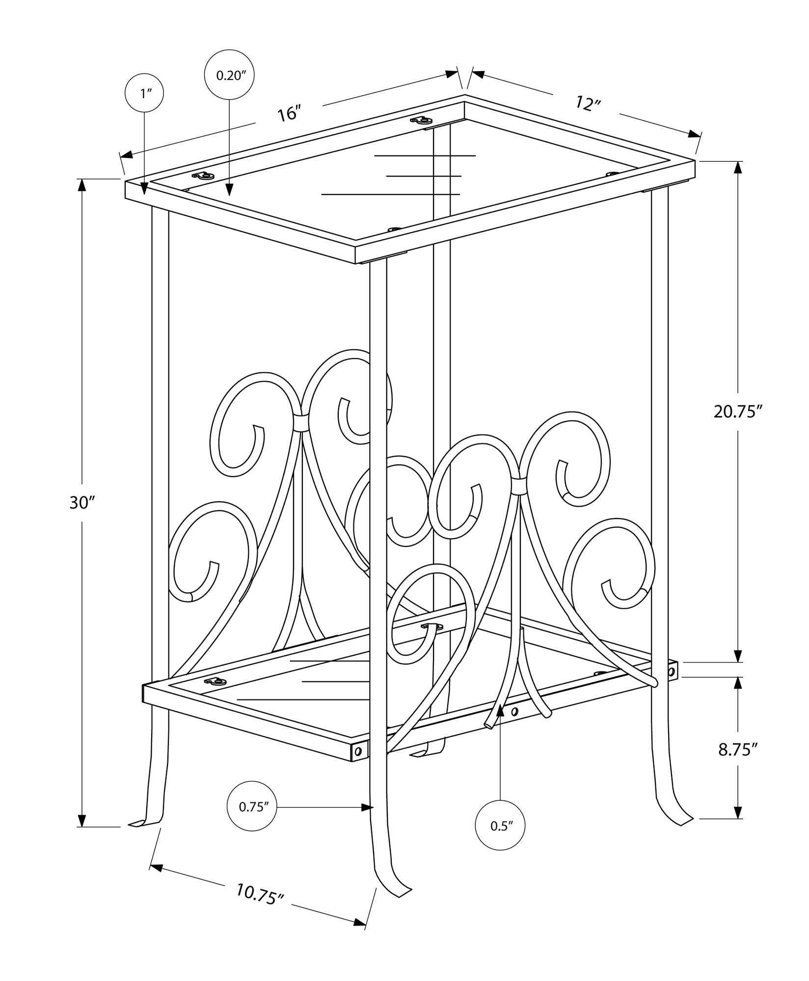 Accent Table - 30H / Silver Metal With Tempered Glass