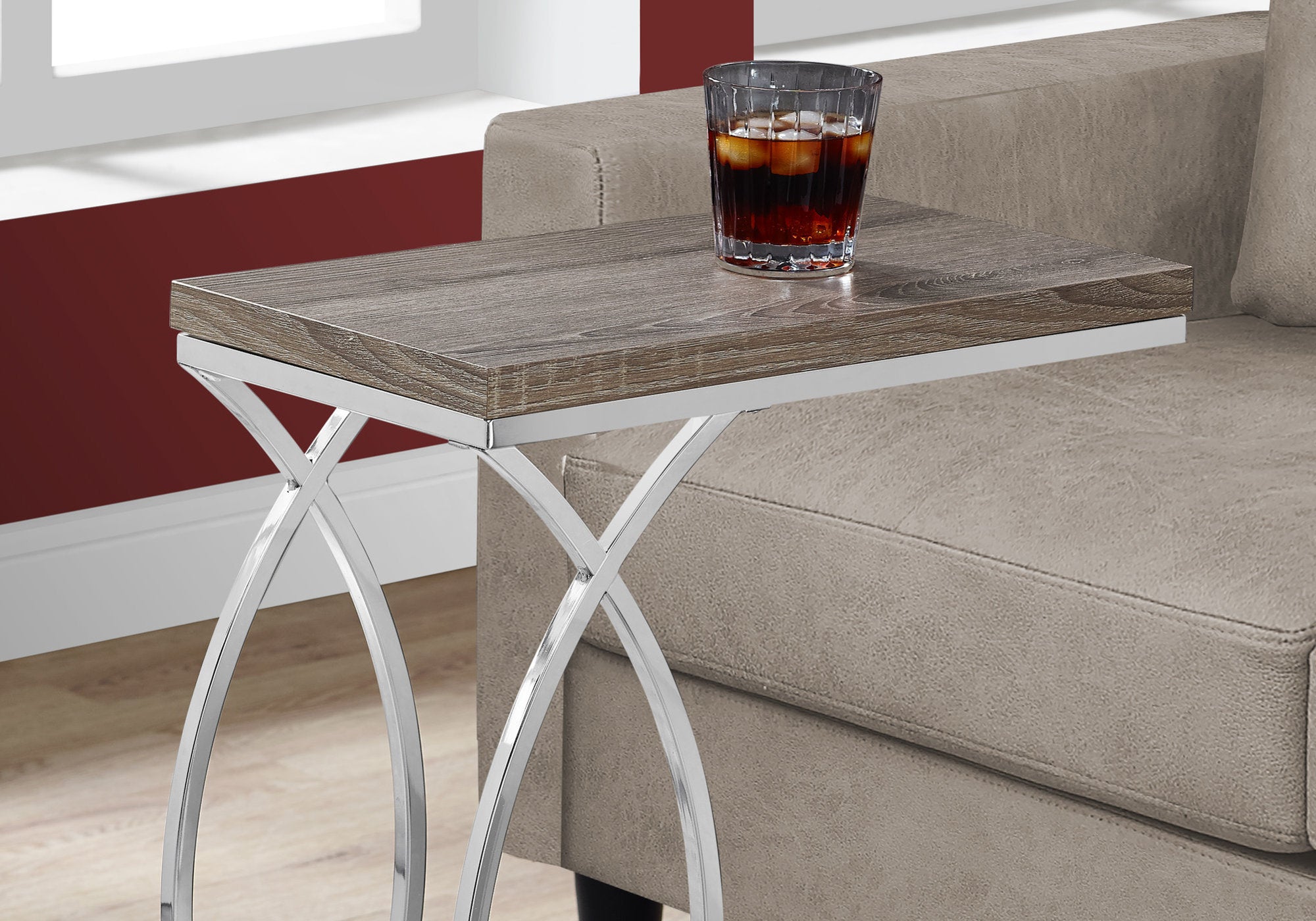 Accent Table - Dark Taupe With Chrome Metal