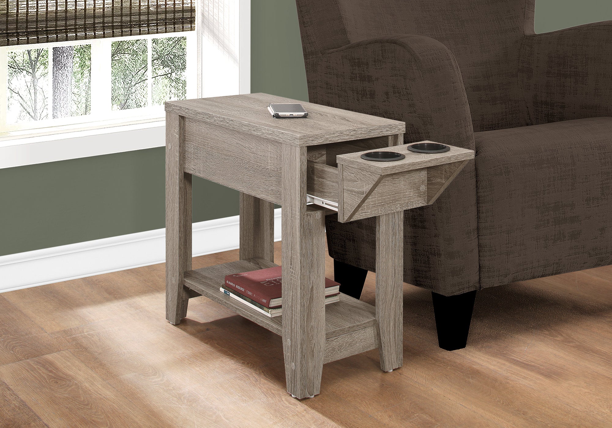 Accent Table - 23H / Dark Taupe With A Glass Holder