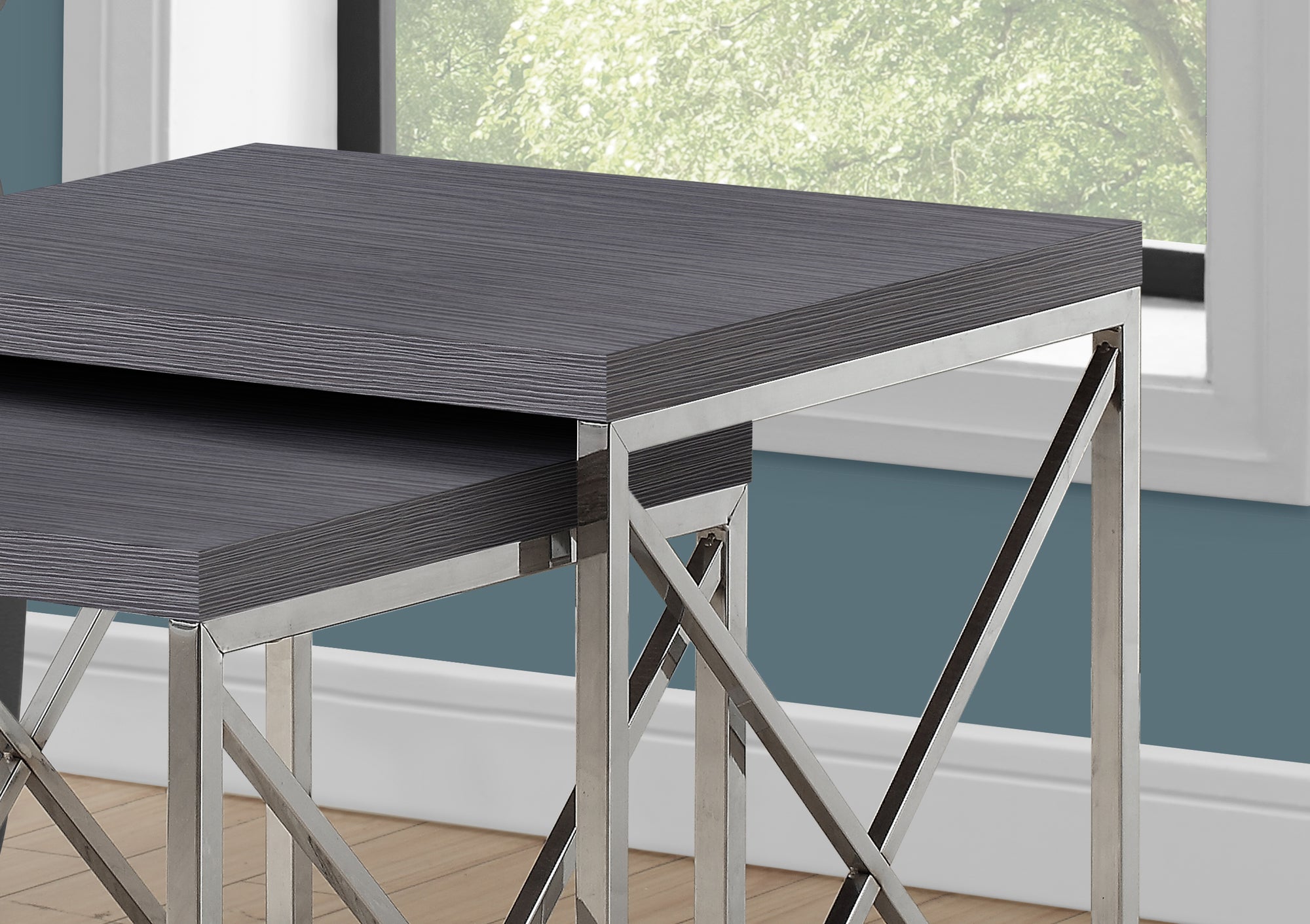 Nesting Table - 2Pcs Set / Grey With Chrome Metal