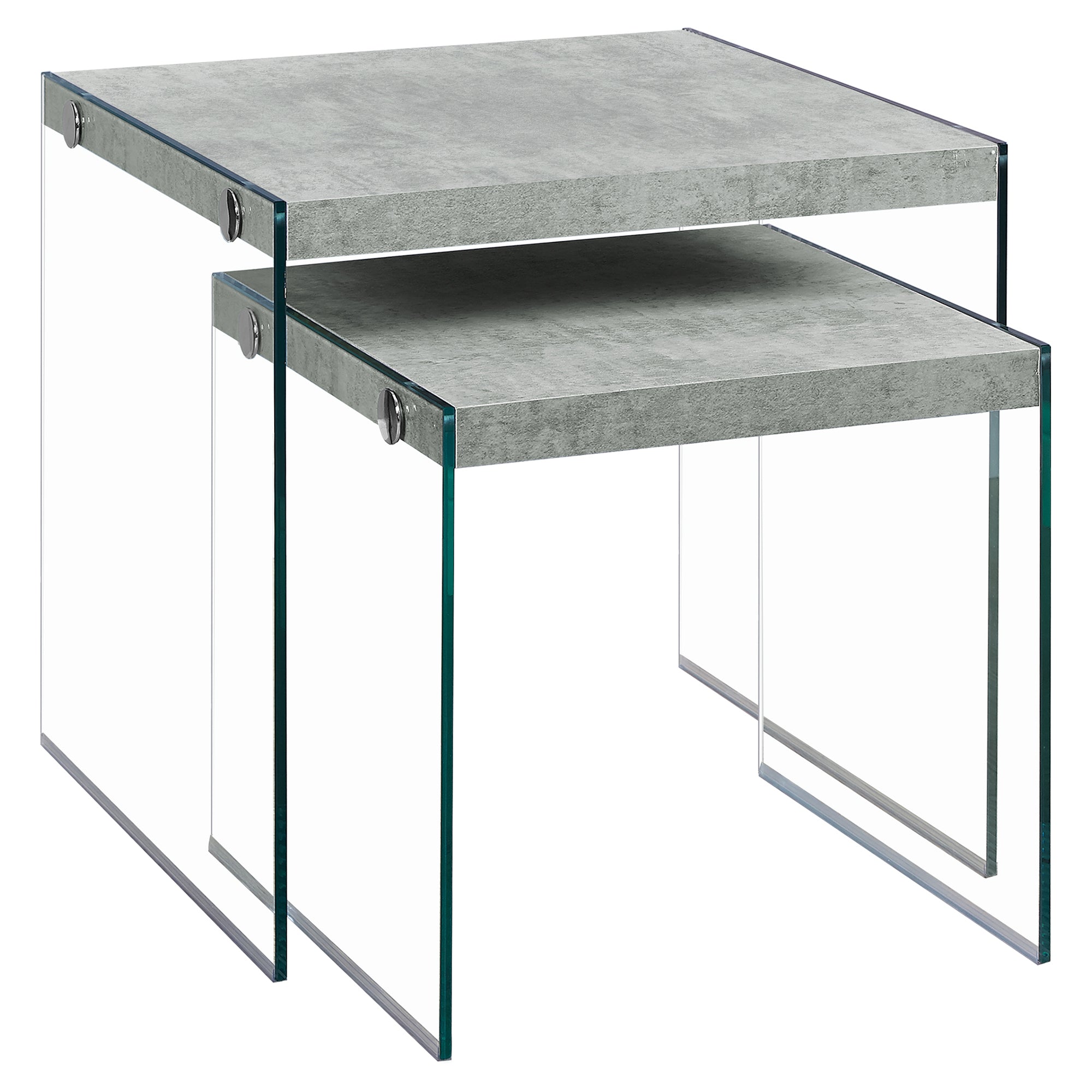 Nesting Table - 2Pcs Set / Grey Cement / Tempered Glass