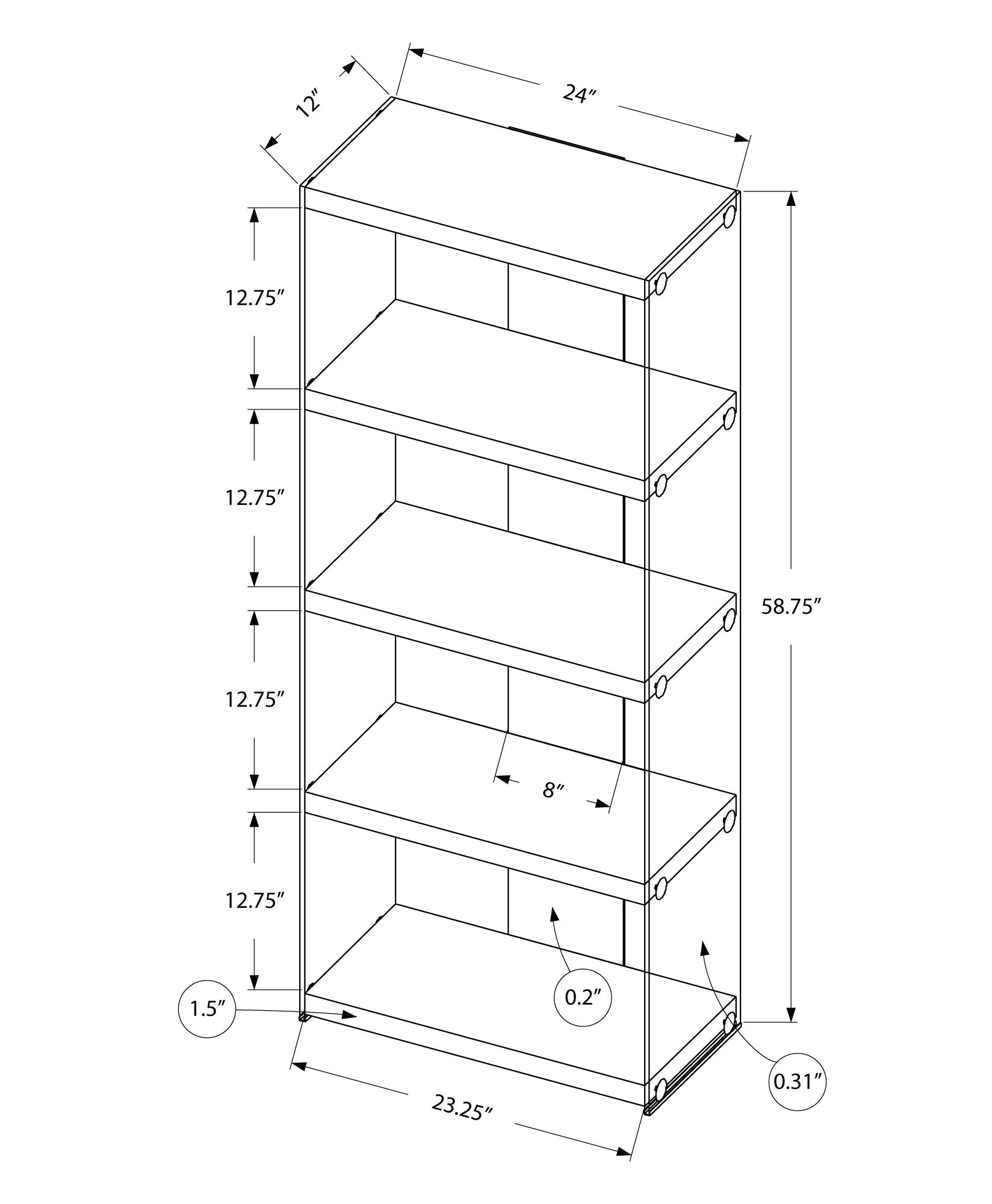 Bookcase - 60H / Grey Cement With Tempered Glass