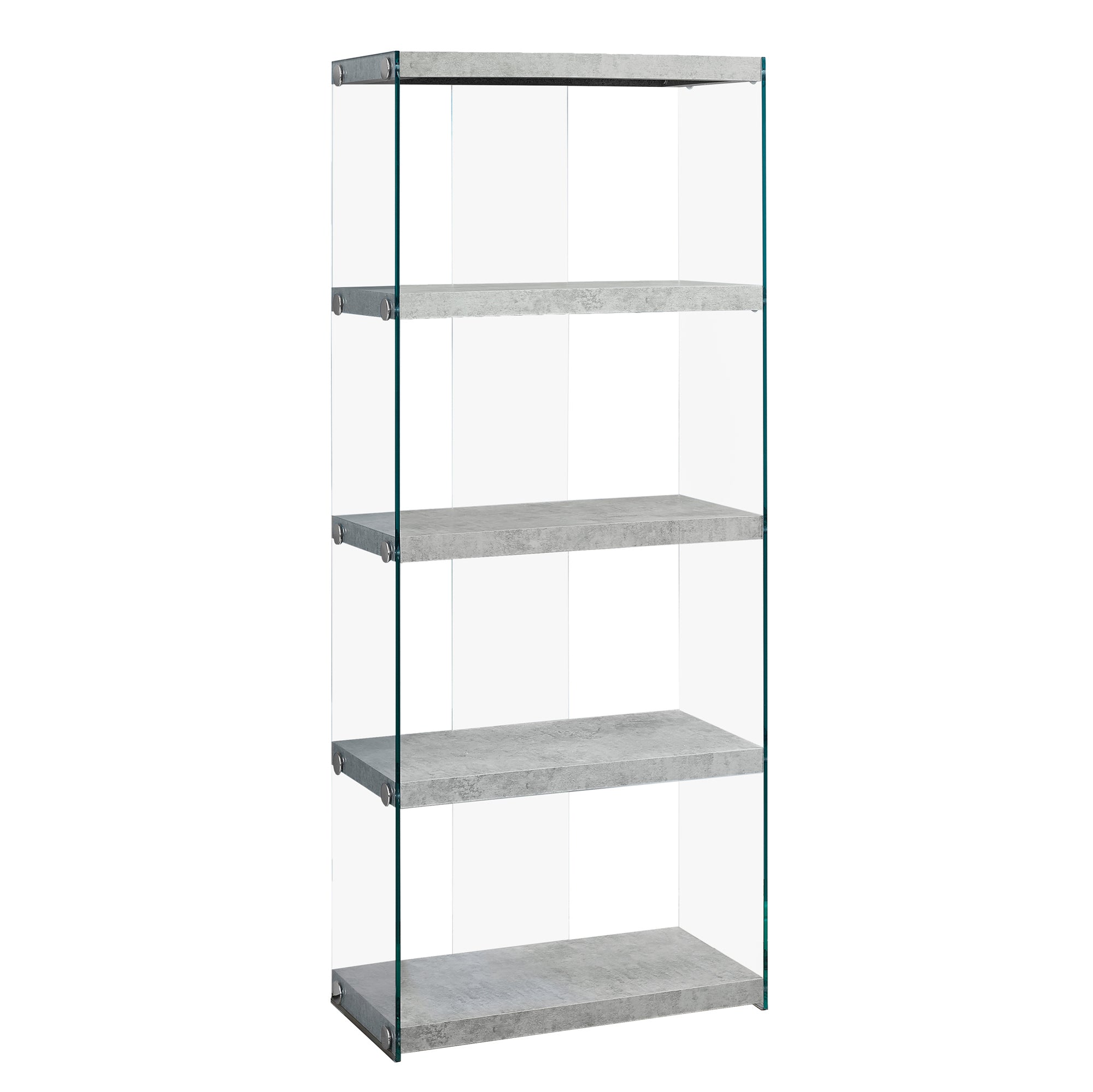 Bookcase - 60H / Grey Cement With Tempered Glass