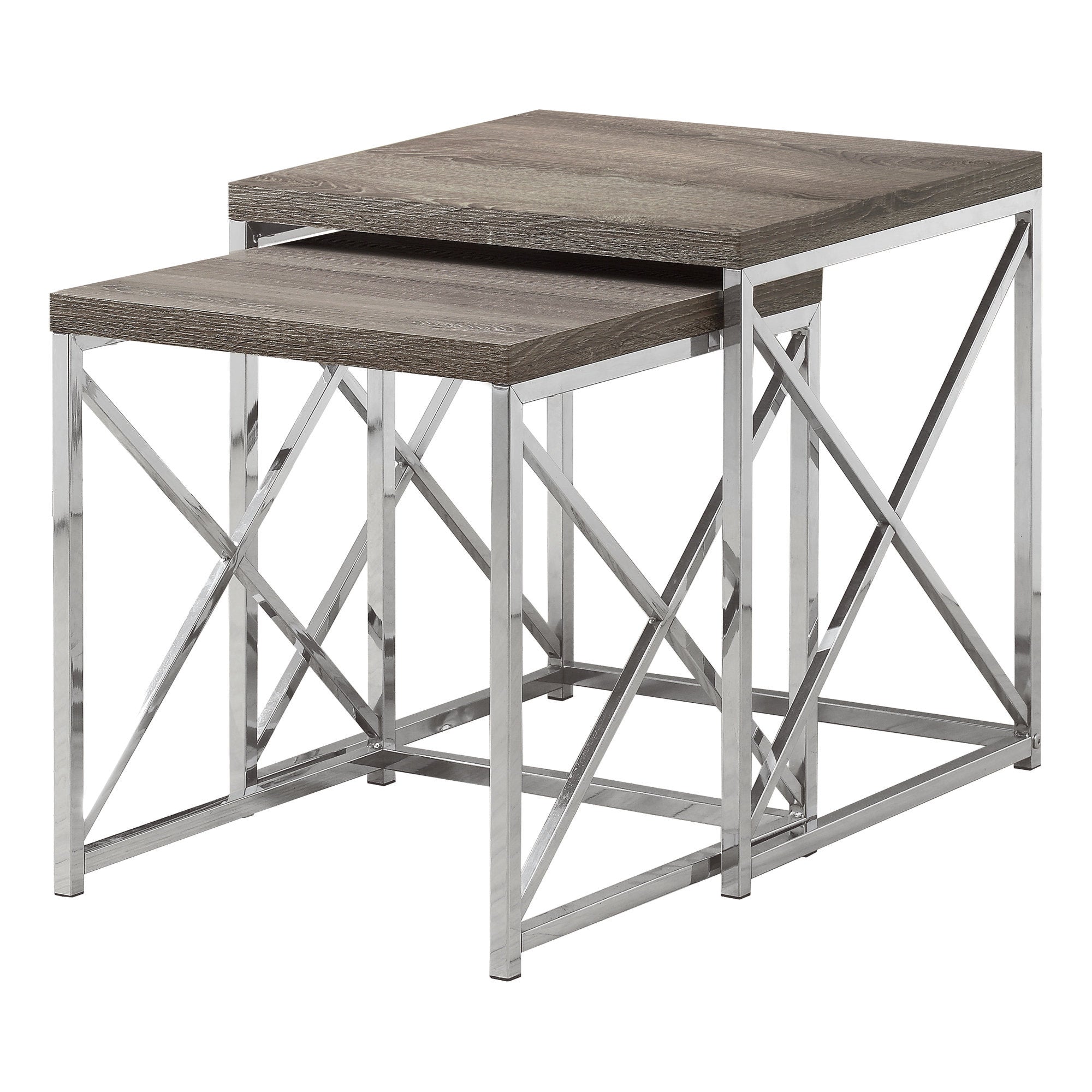 Nesting Table - 2Pcs Set / Dark Taupe With Chrome Metal