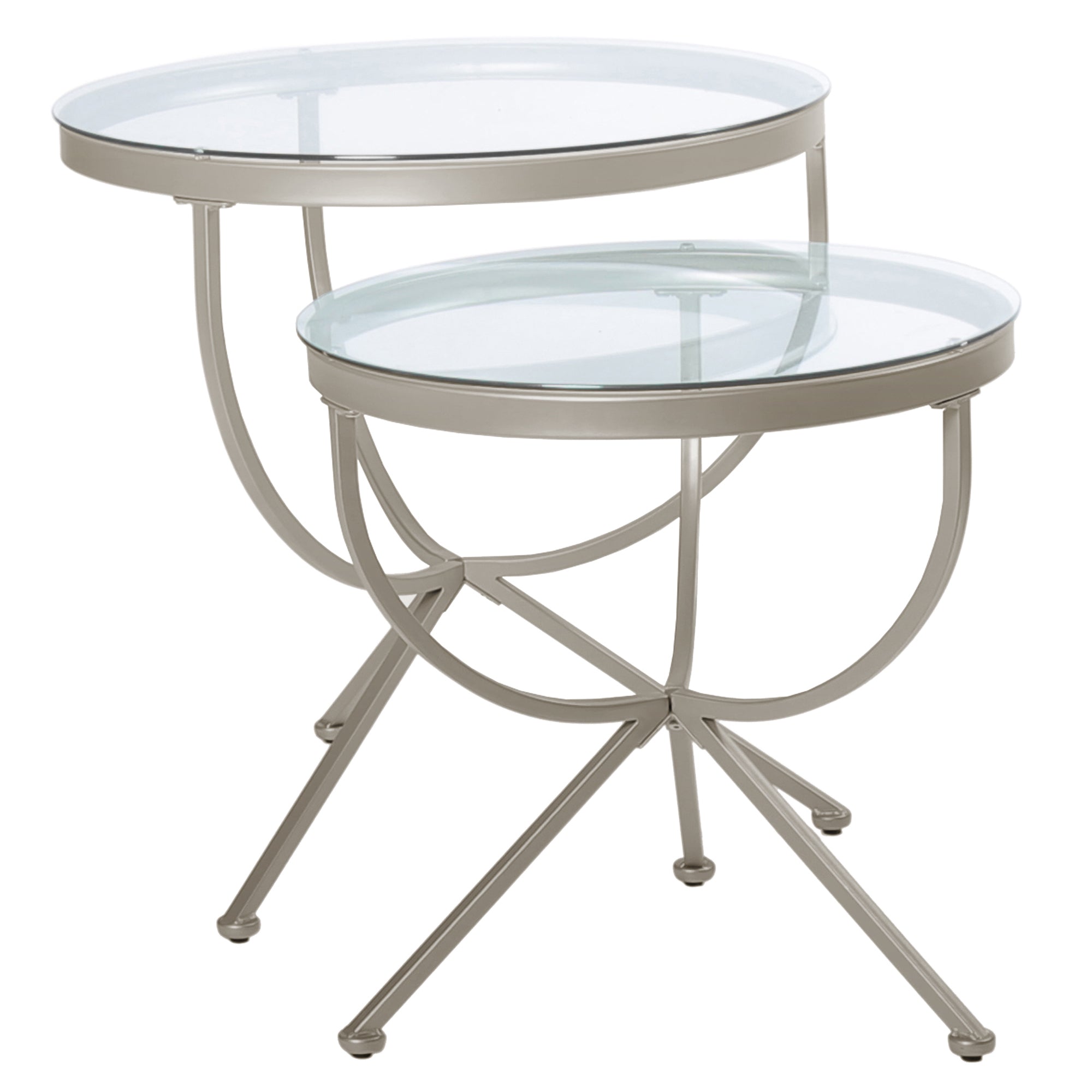 Nesting Table - 2Pcs Set / Silver With Tempered Glass