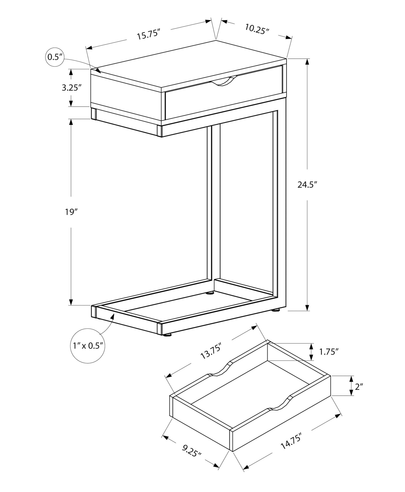 Accent Table - Chrome Metal / Grey Cement With A Drawer