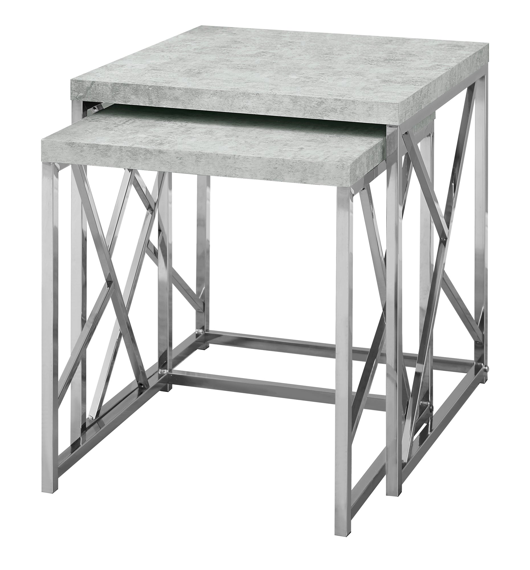 Nesting Table - 2Pcs Set / Grey Cement With Chrome Metal