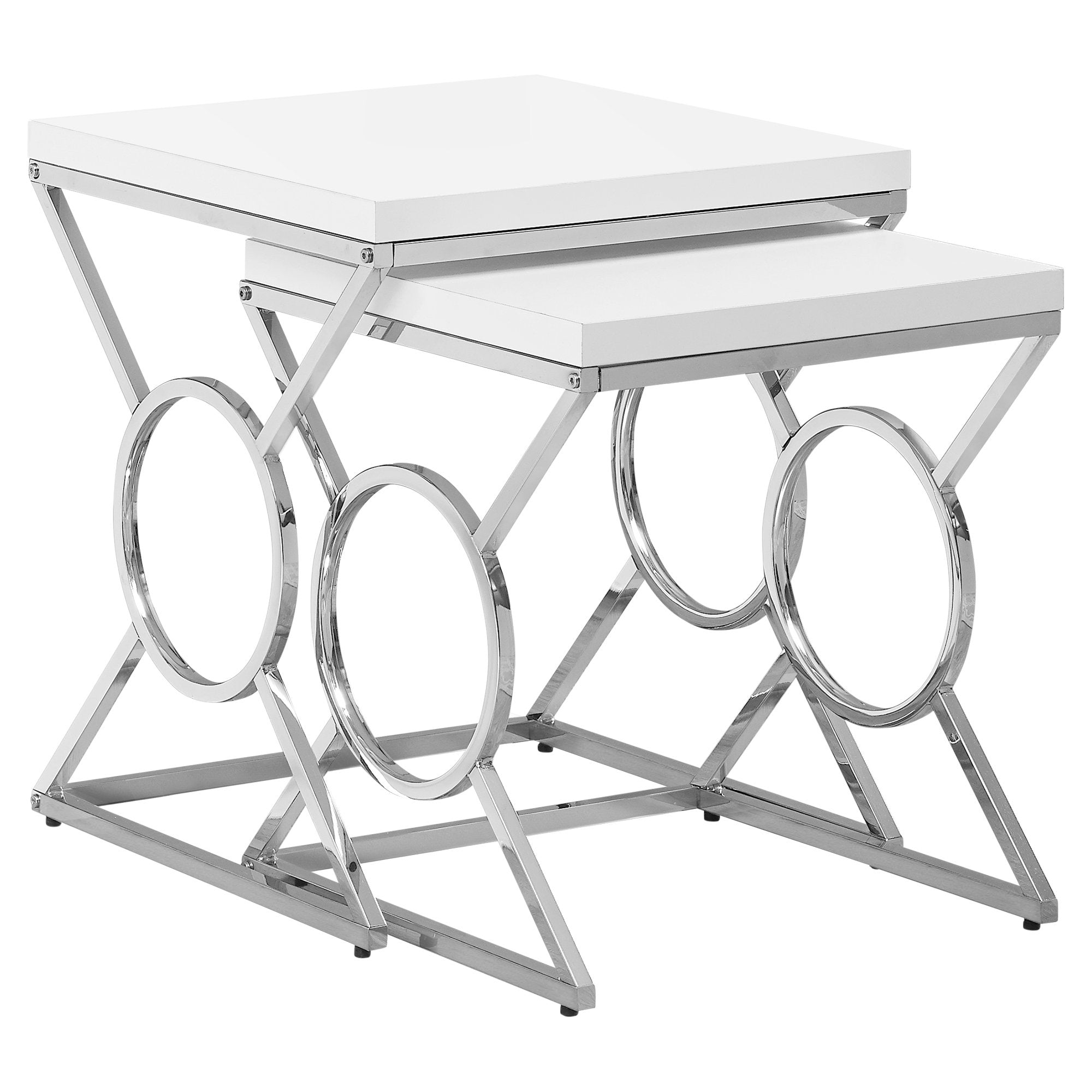 Nesting Table - 2Pcs Set / Glossy White / Chrome Metal