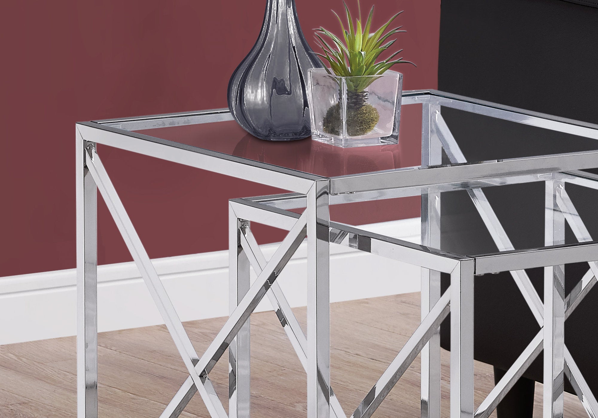 Nesting Table - 2Pcs Set / Chrome Metal W/ Tempered Glass