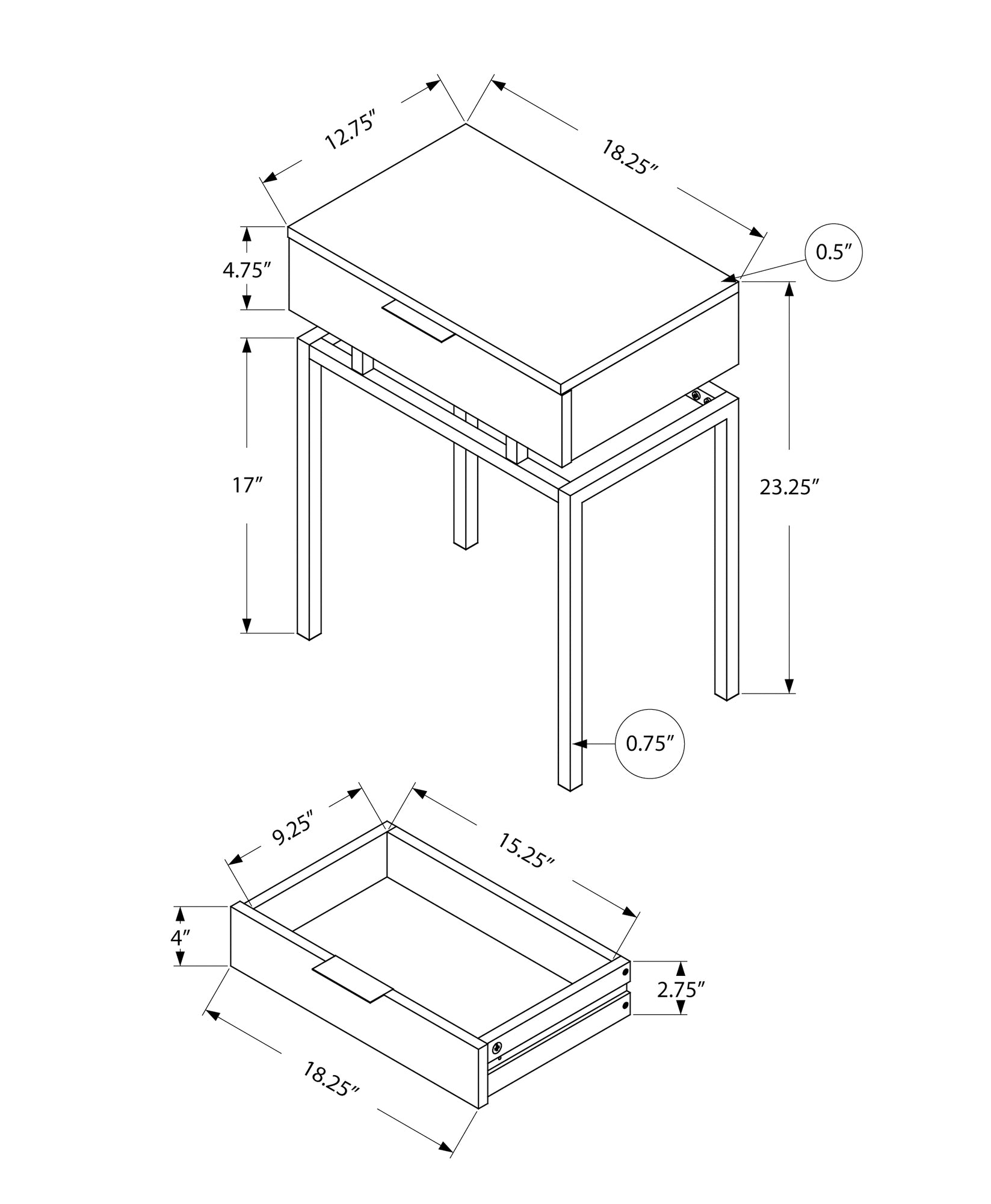 Accent Table - 24H / Dark Taupe / Chrome Metal